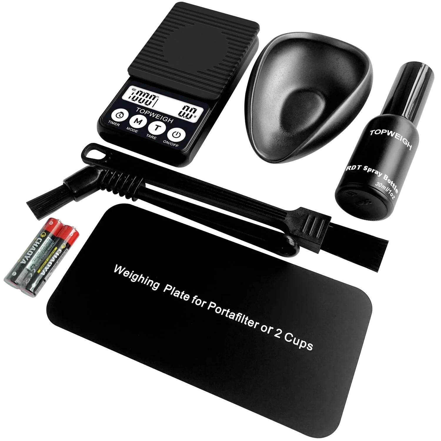 Organic Waterproof Espresso Coffee Scale with Timer 1000g by 0.1g Barista Weighing Plate RDT Tool Set Cleaning Brushes Batteries Included Verified