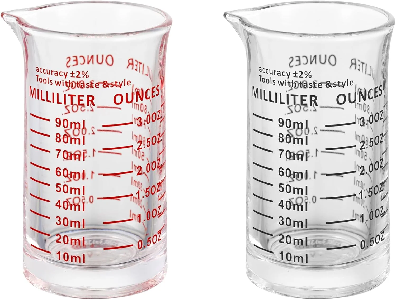 Next-Generation Ackers 3oz 90ml Glass Measuring Cup – Shot Glass with Double Scale-Ounce Ml Markings for Kitchen Bar Pack of 2 Convenient