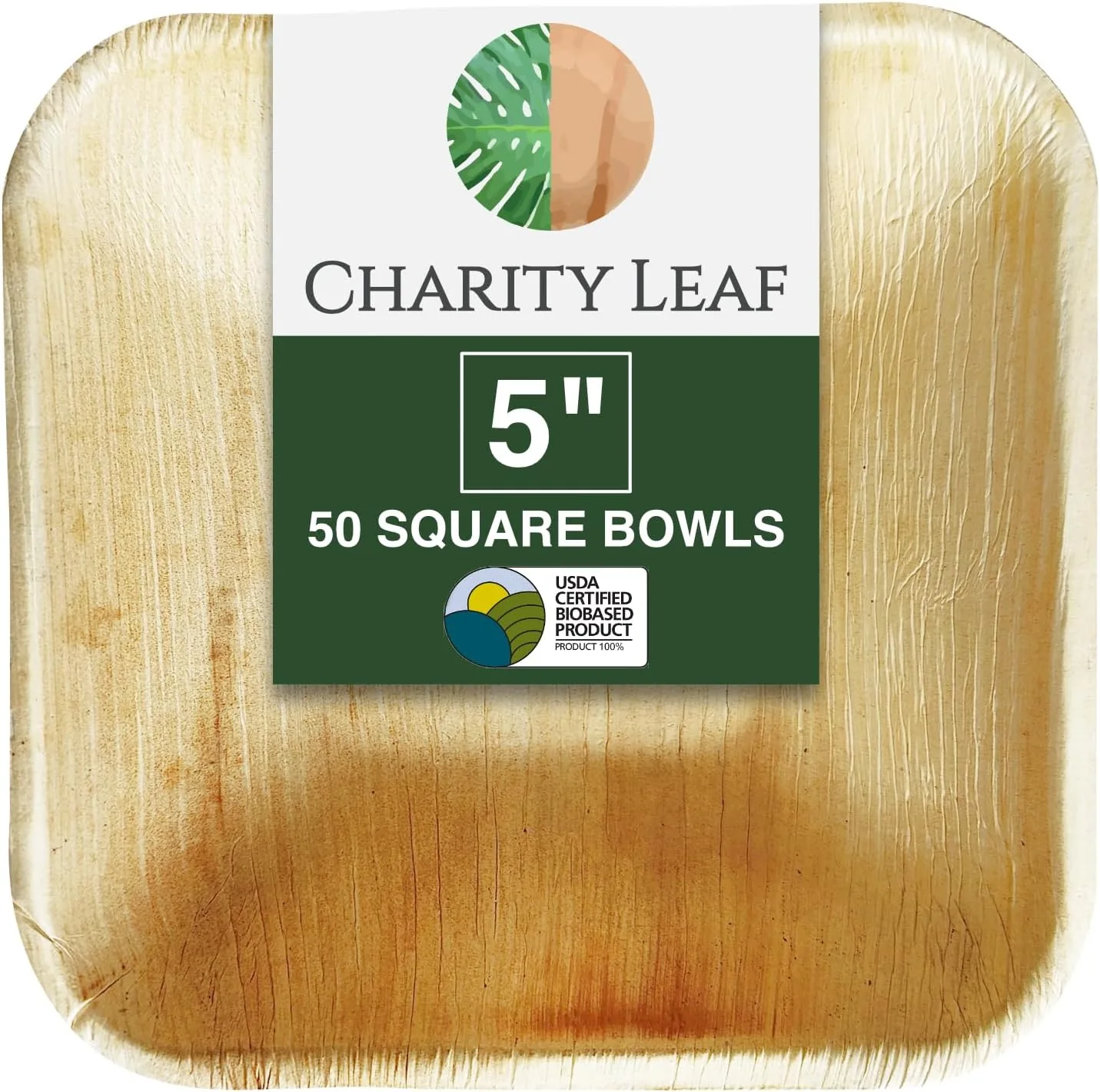 Stylish Charity Leaf Disposable Palm Leaf 5 Square Bowl 50 pcs Dipping Bowls Bamboo Like All Natural and Biodegradable Charcuterie Boards BBQs Top-Quality