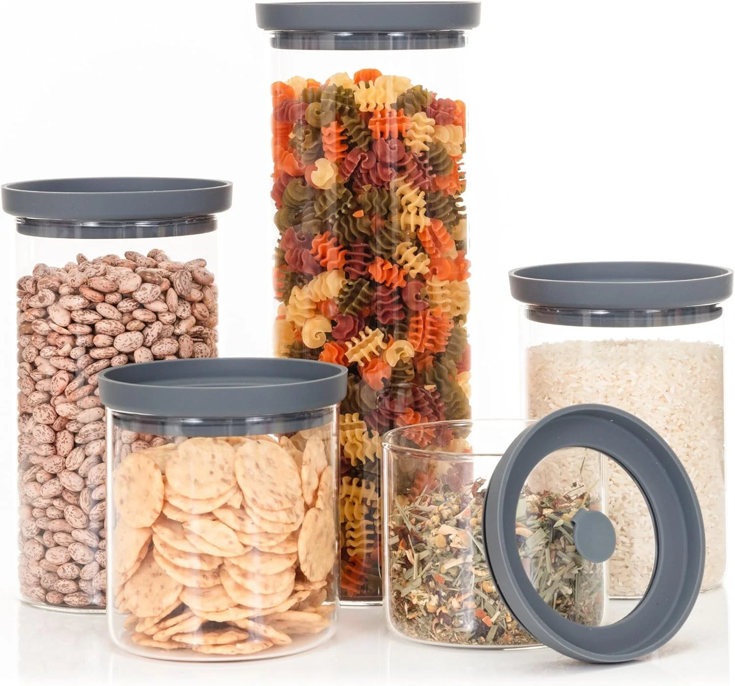 Specialty Glass Airtight Food Storage Containers with Silicone and Glass Lids – BPA- Jars and Canisters for Pasta Rice Flour Dry or Wet Foods Recyclable