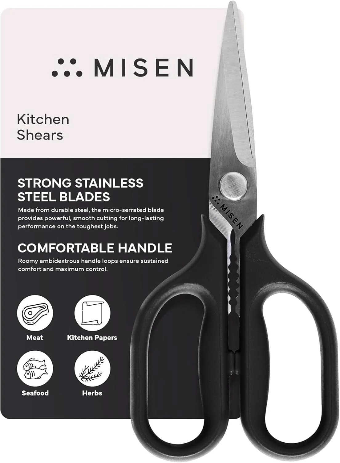 Reliable Misen Heavy Duty Kitchen Shears - Comfortable Ambidextrous Scissors for Meat Poultry Herbs More - Easy to Clean - German Stainless Steel - Small World-Class