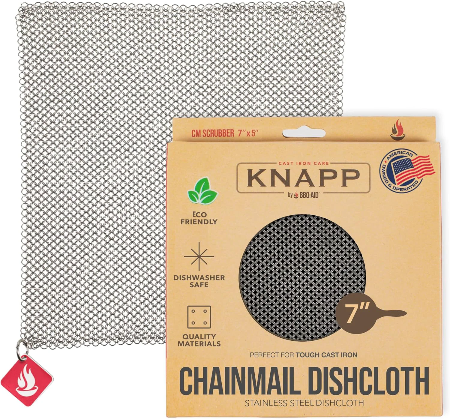Powerful Knapp Made Chainmail Dishcloth 7 x5 - Replace Your Dirty Sponge - All Purpose Kitchenware Pots Pans Cleaner - Lasts a Lifetime Dependable