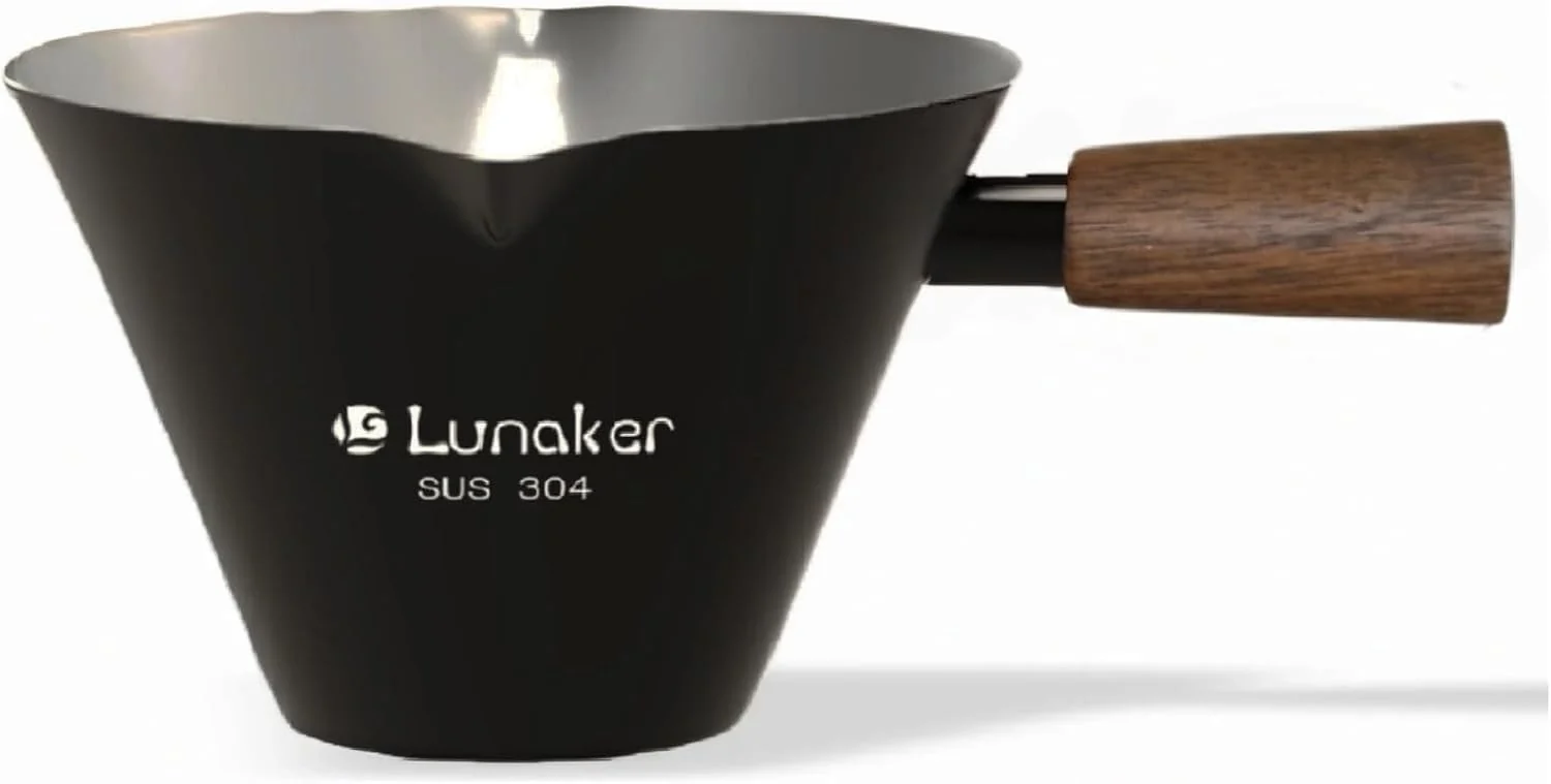 Professional 4oz Metal Espresso Shot Cups with Wooden Handle Black Espresso Measuring Cups Double Spouts Coffee Bar Accessories Espresso Machine Accessories Specialty