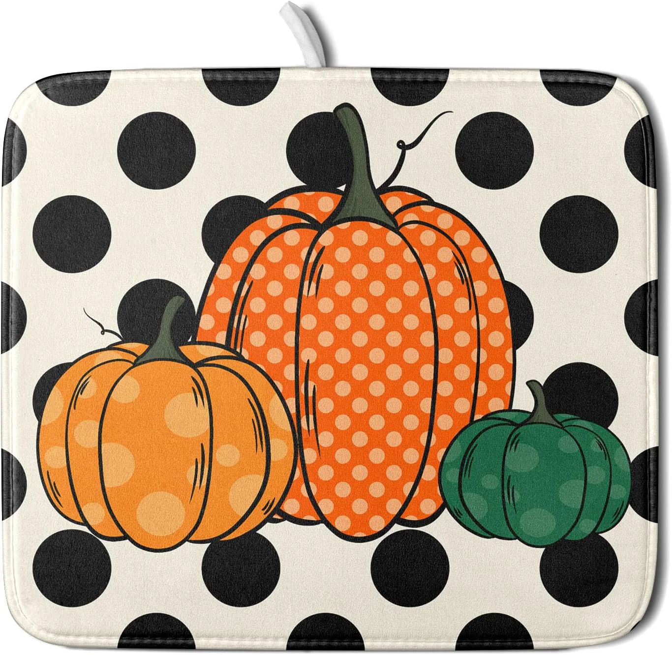 Smart Autumn Pumpkin Dish Drying Mat for Kitchen Counter Black Round Dot Decoration Drying Mat 16 x 18 Inch with Absorbent Reversible Microfiber Dish Top-Quality