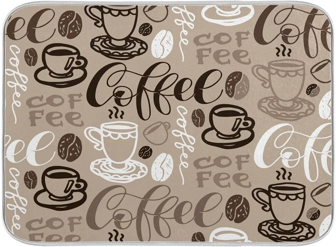 World-Class Brown Coffee Dish Drying Mat - 16 x 18 Inch Reversible Microfiber Kitchen Mat with High Absorbency Smooth