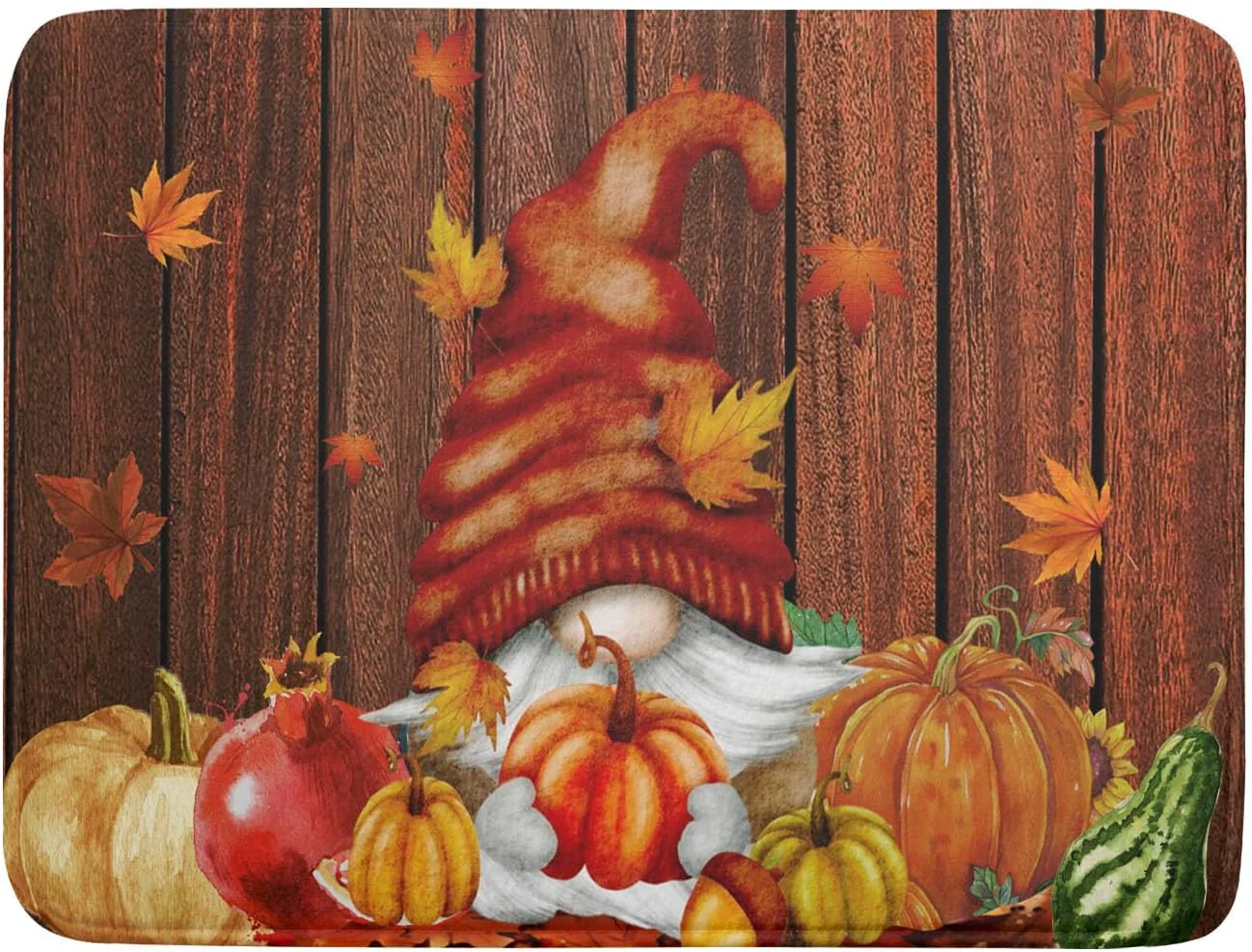 Trendy Fall Gnome Dish Drying Mat for Kitchen Counter Autumn Pumpkin Maple Leaves Drying Mat 18 x 24 Inch Microfiber Dark Brown Wood Dish Drying Pad Dish Clean