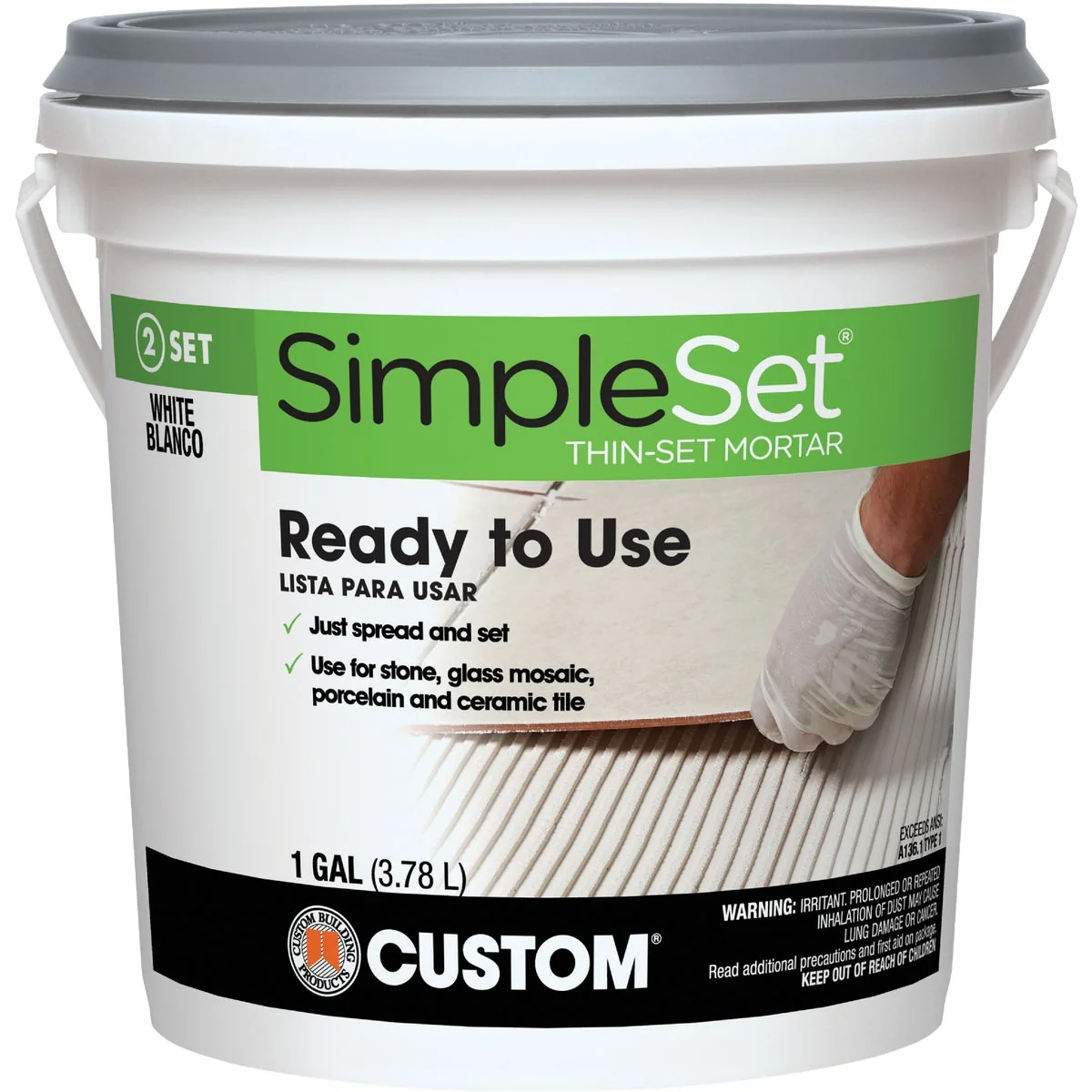 Minimalist Custom Building Products SimpleSet Gallon White Pre-Mixed Thin-Set Mortar Authentic