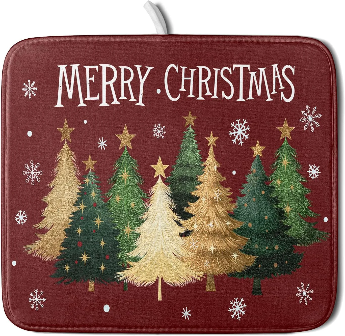 Fast Xmas Tree Red Dish Drying Mat for Kitchen Counter Winter Snowflake Drying Mat 16 x 18 Inch with High Absorbent Microfiber Drainer Mat for Coffee Bar High-Performance