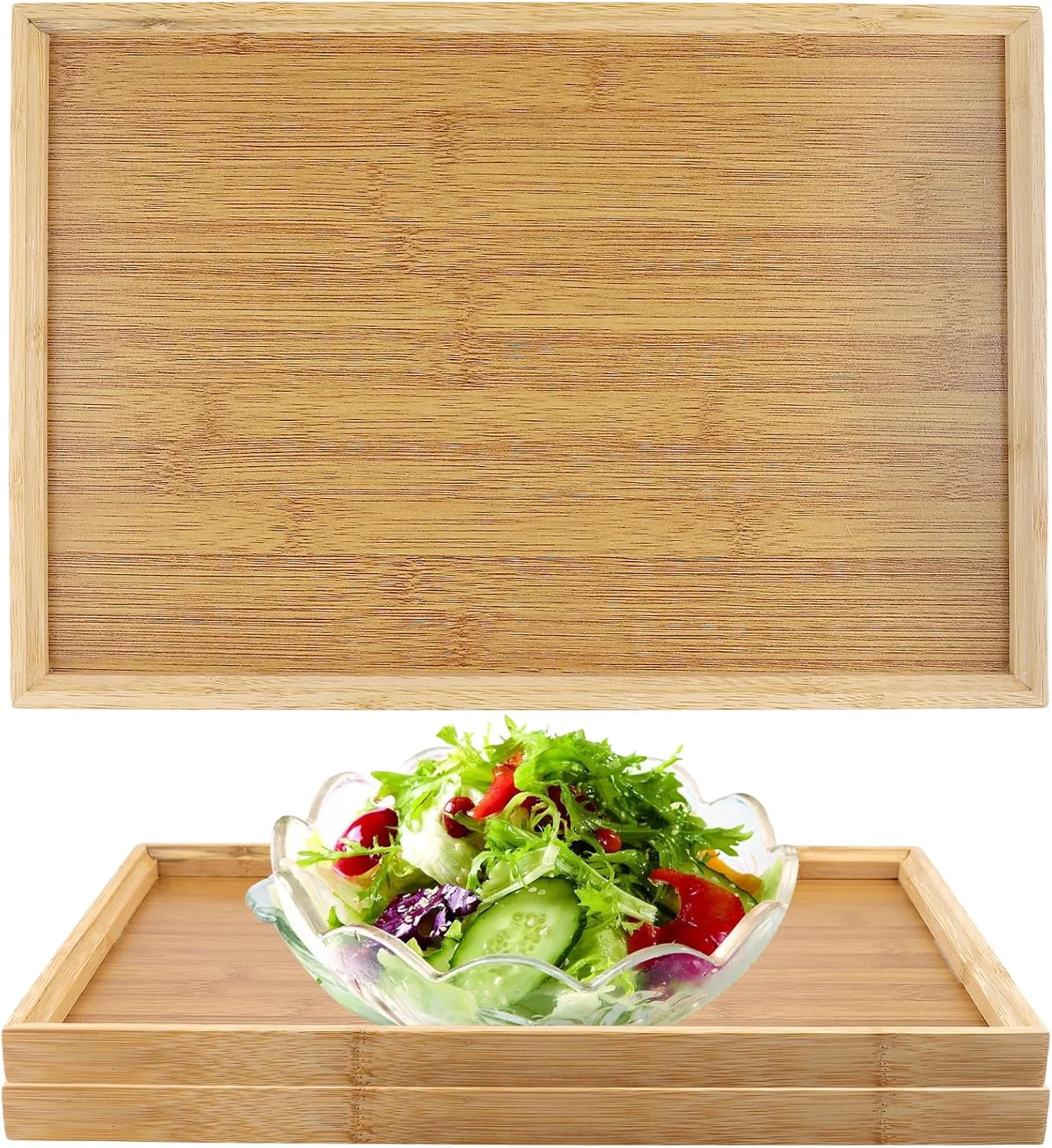 Safe Seunmuk 3 Pack Rectangular Bamboo Serving Tray Natural Bamboo Tray for Serving Food Snack 14.6 x 10 x 1 Inch Carefully Designed