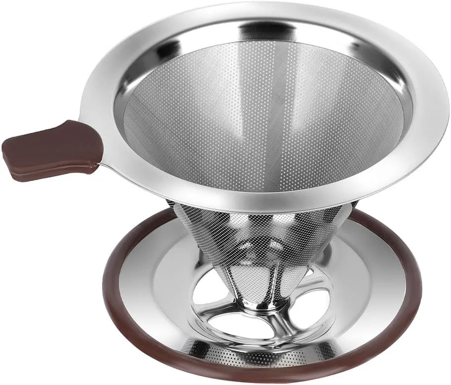 Natural Pour Over Coffee Dripper Reusable Paperless Coffee Filter Professional Stainless Steel Drip Cone Brew Coffee Strainer Contemporary