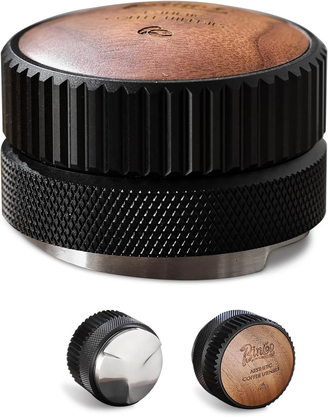 Exceptional Bincoo 51mm Espresso Distributor Hand Tamper - Adjustable Coffee Leveler Tool for 51mm Portafilter Walnut Wood Lid Powerful