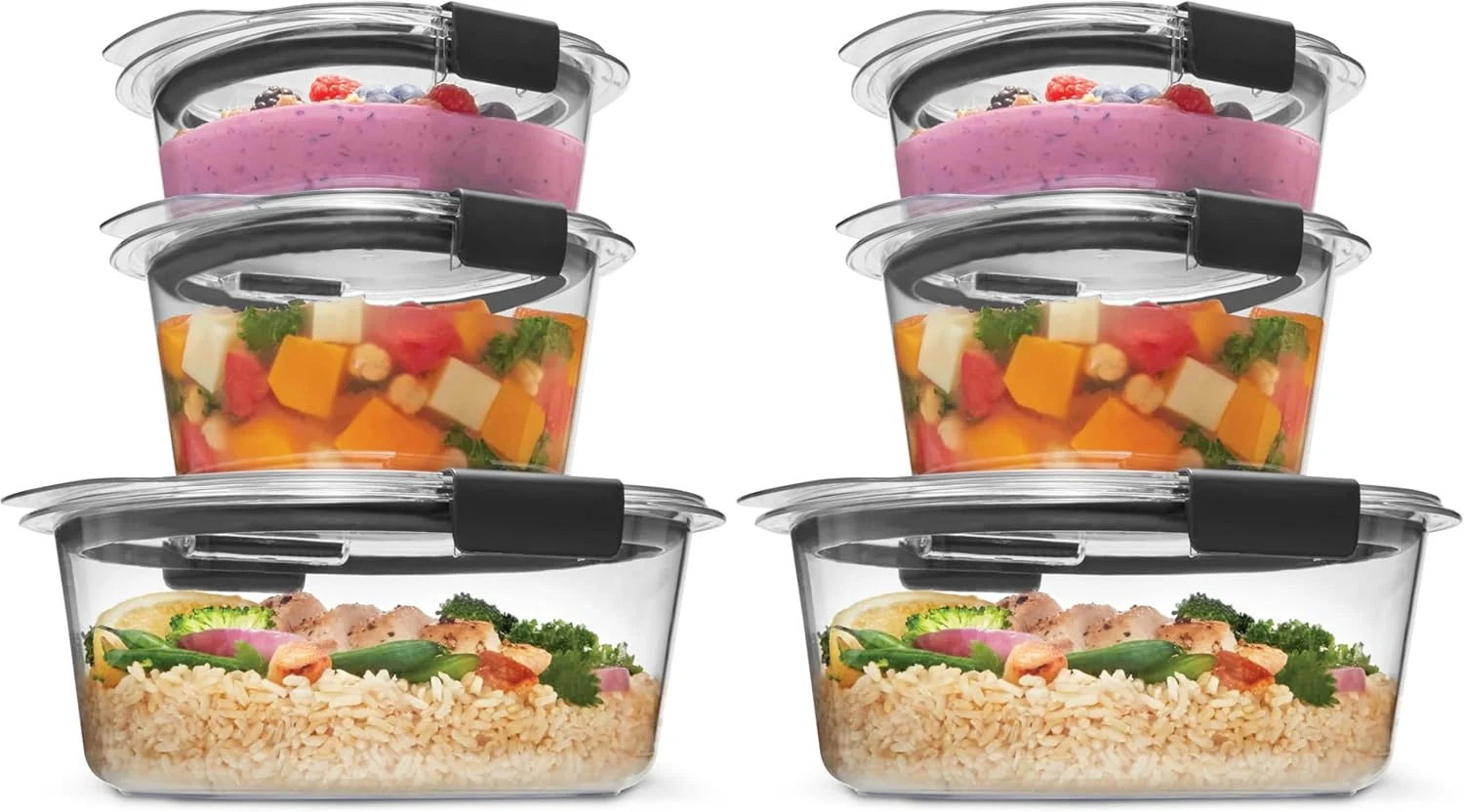 Secure Rubbermaid Brilliance® Round Leak Proof Food Storage Containers 6 Piece Set Pack of 2 Genuine