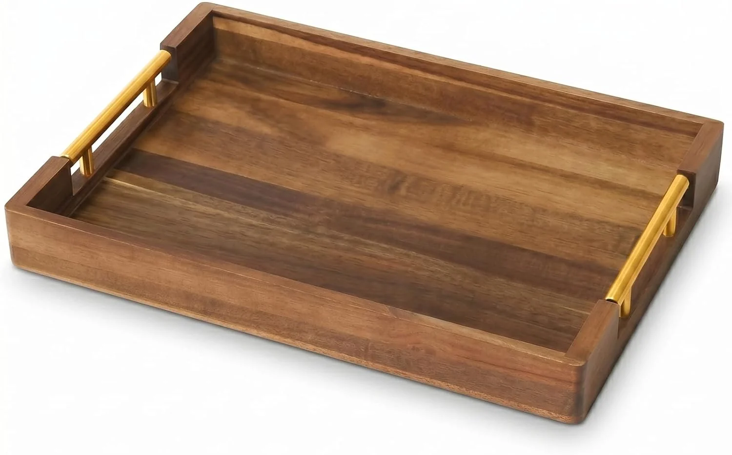 Fine Crafted Acacia Wood Serving Tray with Golden Handles 17 Wooden Tray for Ottoman Large Wooden Tray for Ottoman Coffee Table Breakfast in Bed Bar Rectangular Decorative Tray for Modern Farmhouse Decor Consistent