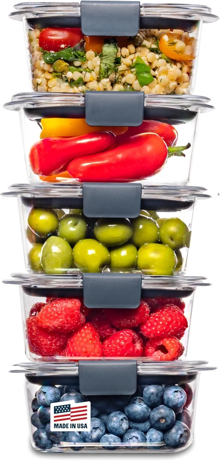 Soft Rubbermaid Brilliance BPA- Food Storage Containers Multi Pack 1.3 Cup Plastic Containers with Lids 5 Pack Leak Proof Professional