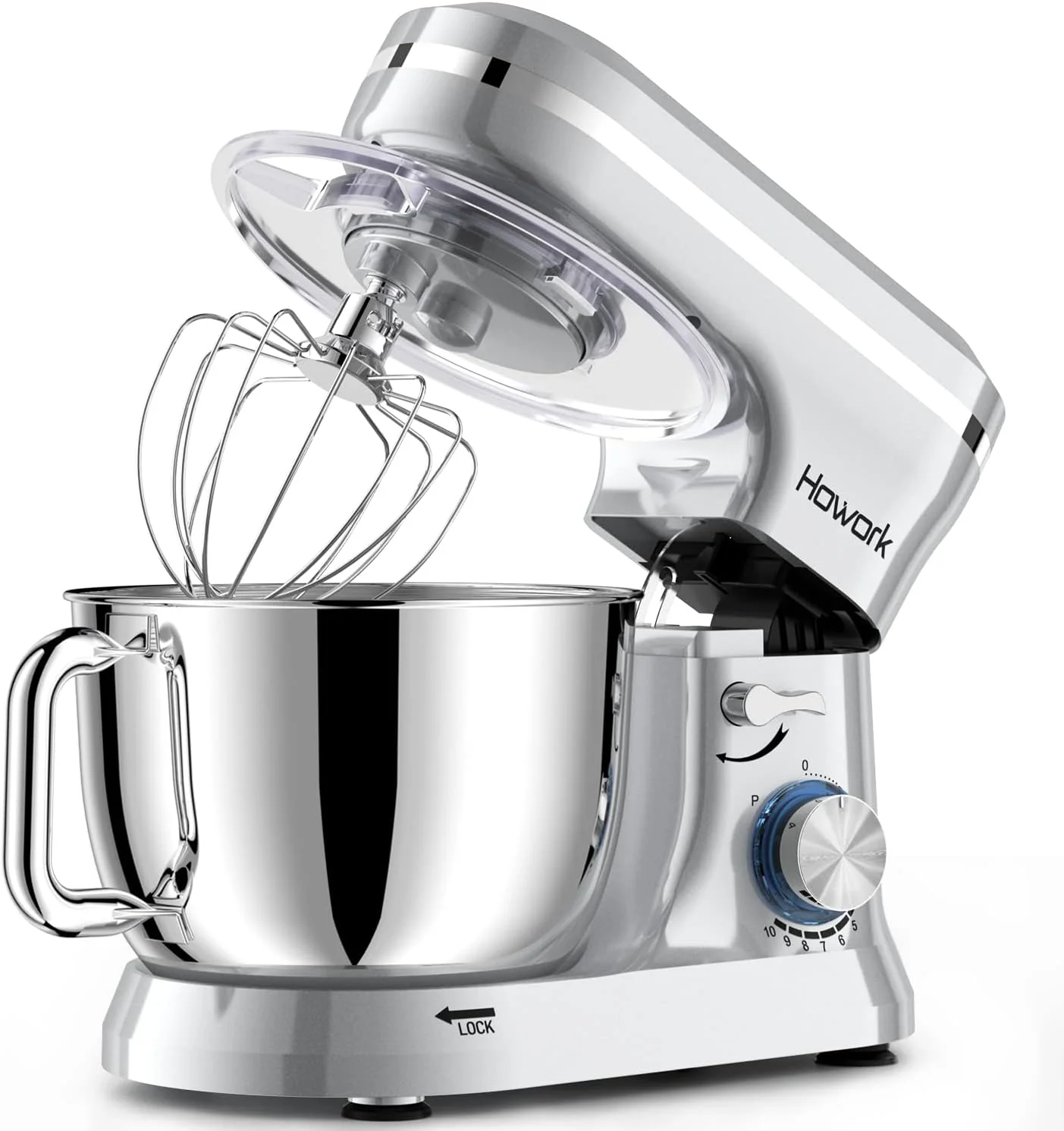 Minimalist HOWORK Electric Stand Mixer 10 p Speeds With 6.5QT Stainless Steel Bowl Dough Hook Wire Whip Beater for Most Home Cooks Silver Safe