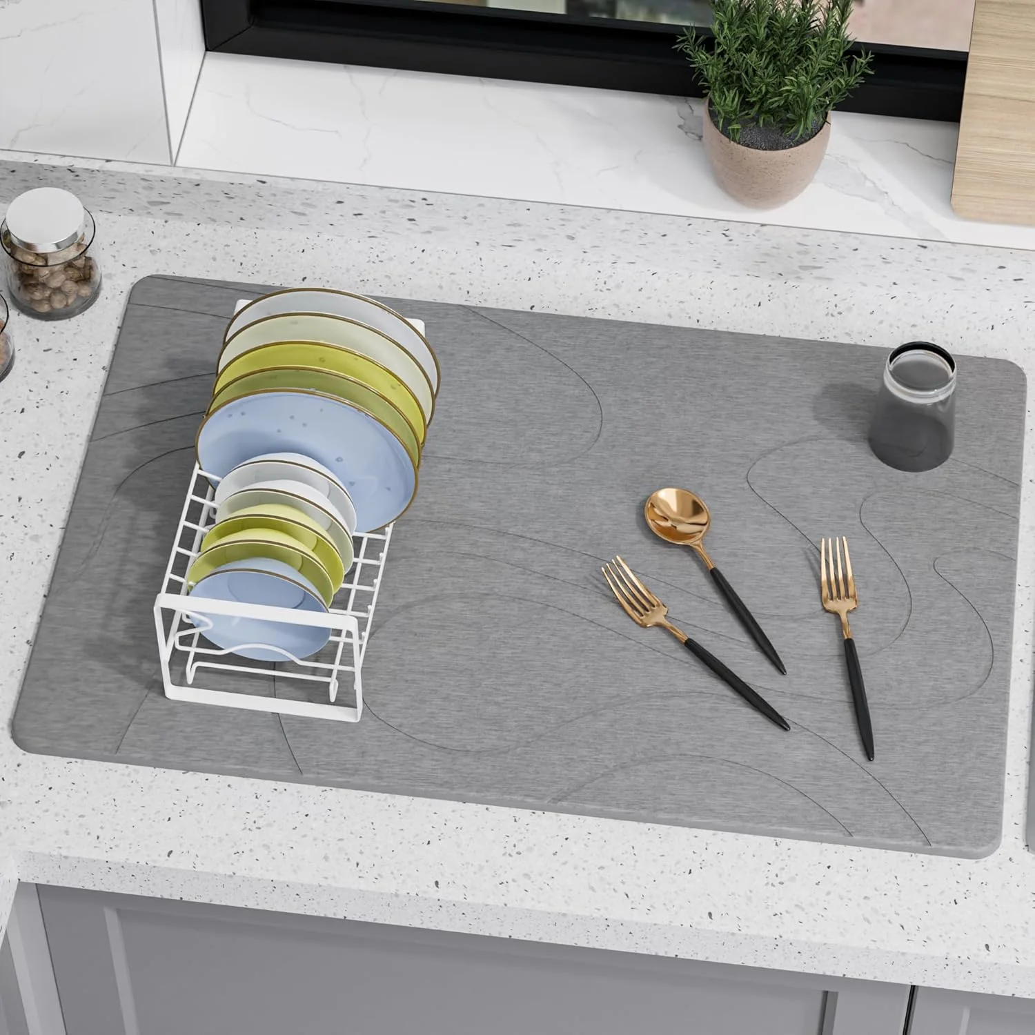 Genuine Large Stone Drying Mat for Kitchen Counter 24 × 16 Diatomite Dish Drying Mat Quick Dry Stone Mats Outstanding