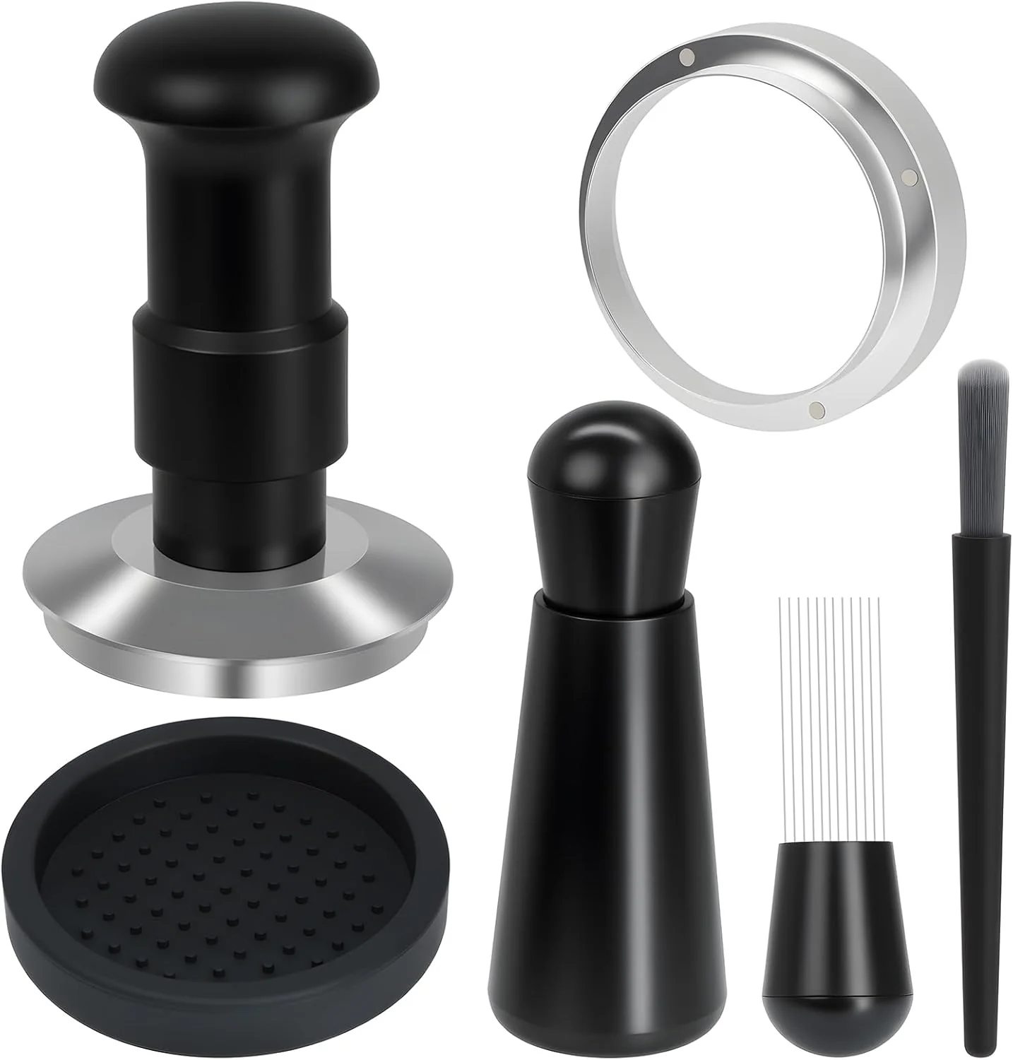Environmentally Friendly 51mm Espresso Tamper Set 5-IN-1 Espresso Accessories Kit with Coffee Tamper WDT Tool Dosing Funnel Non-slip Mat and Cleaning Brush Original