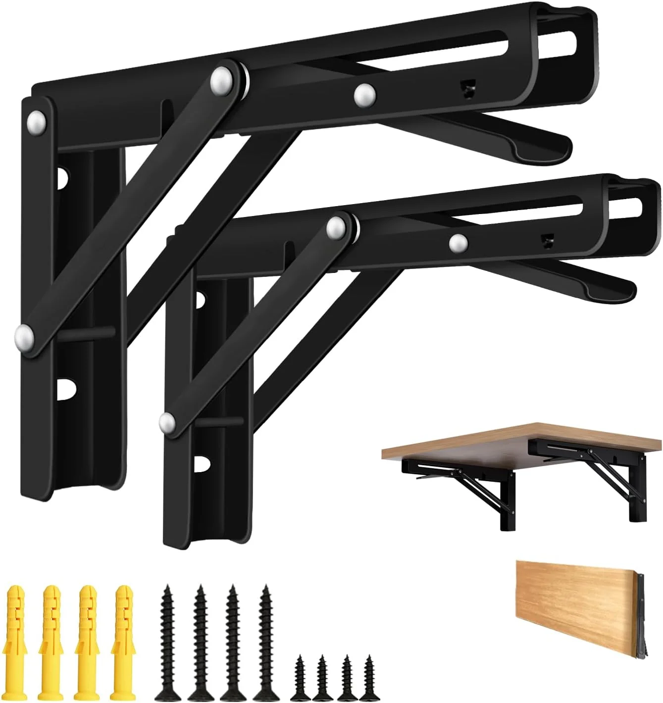 High-Grade Folding Shelf Brackets Collapsible Heavy Duty Shelf Brackets for Fold Down Desk 12 Inch with 2 Pack Black Exceptional