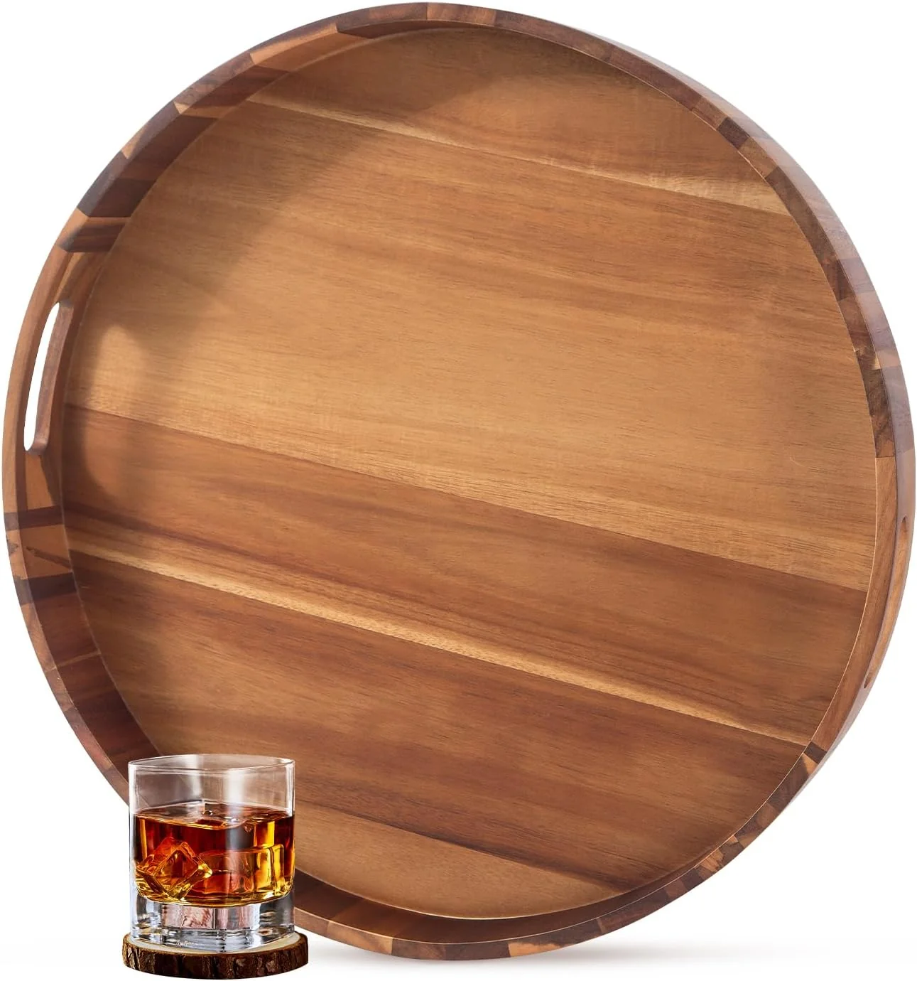 Elegant Extra Large Tray for Ottoman 22 Wooden Tray Ottoman Trays Large Acacia Wood Serving Tray with Handles Wooden Trays for Party Food Serving Breakfast Dinner Coffee Tea Appetizers Functional