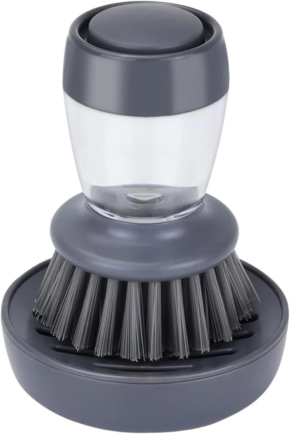Premium Material Dish Brush with Soap Dispenser Kitchen Scrub Brush for Dishes Pots Pans Sink Cleaning Dish Scrubber with Holder Set Grey Handle Nylon Bristles Practical