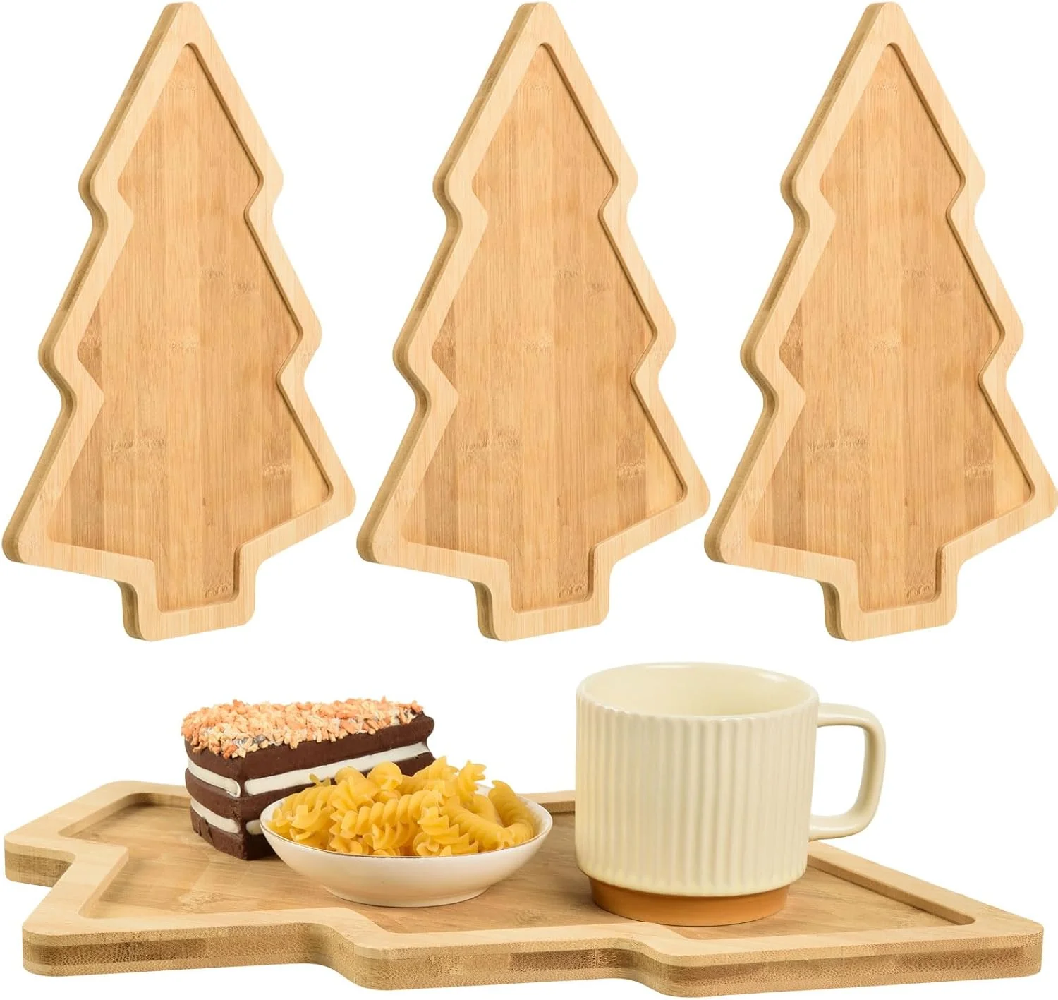 High-Quality 3 Pcs Christmas Wooden Appetizer Tray Christmas Tree Shaped Wooden Serving Platter Sushi Serving Tray Wood Charcuterie Board Tray Snack Dessert Candy Dish Plate for Christmas Home Kitchen 15x11x0.59 Advanced
