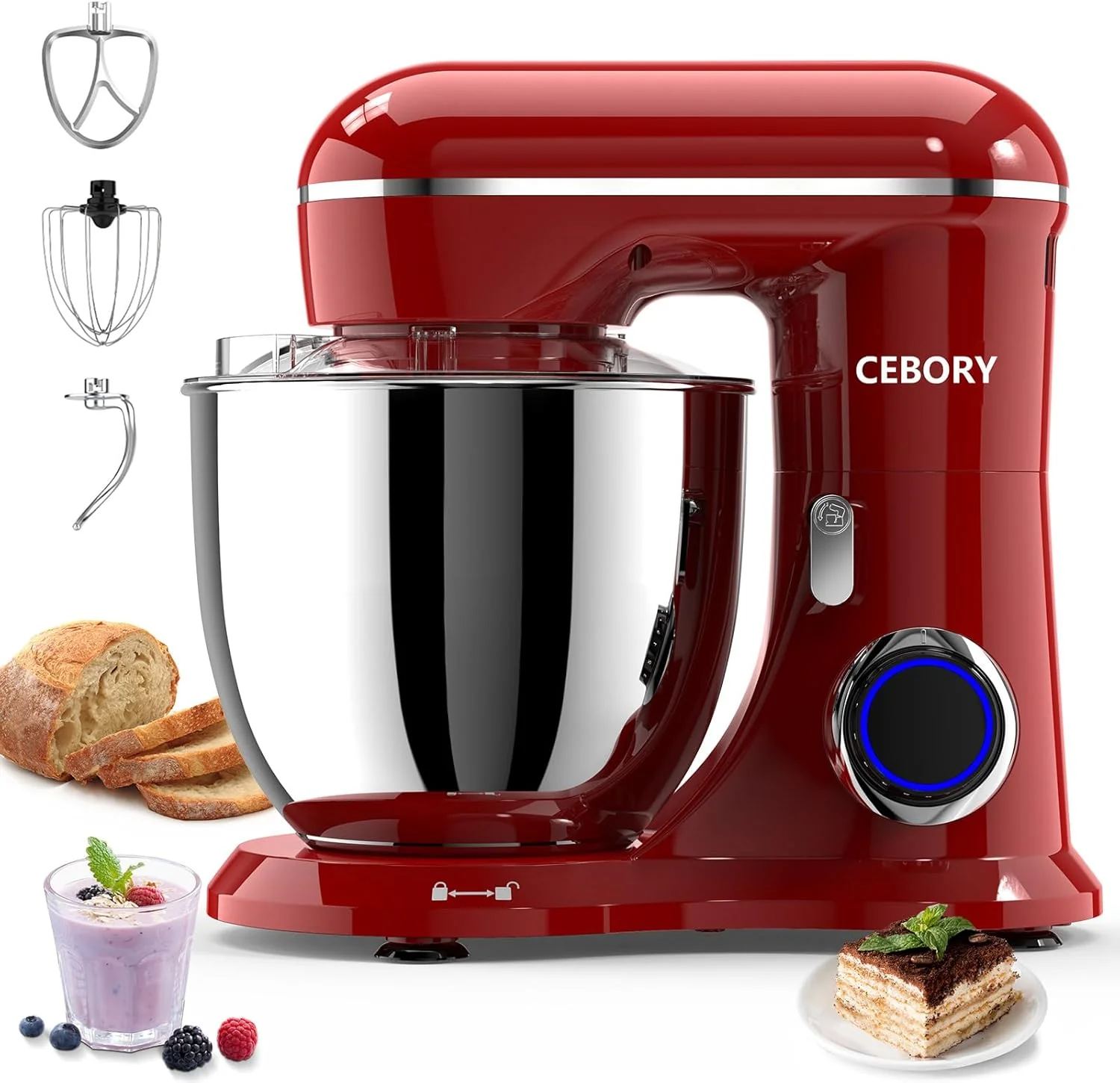 Contemporary 3-IN-1 Electric Stand Mixer 6.5QT Bowl 660W 10-Speed Kitchen Mixer Household Food Mixers include Dough Hook Beater and Whisk Bread Cake Mixer for Baking and Most Home Cooks Red Excellent
