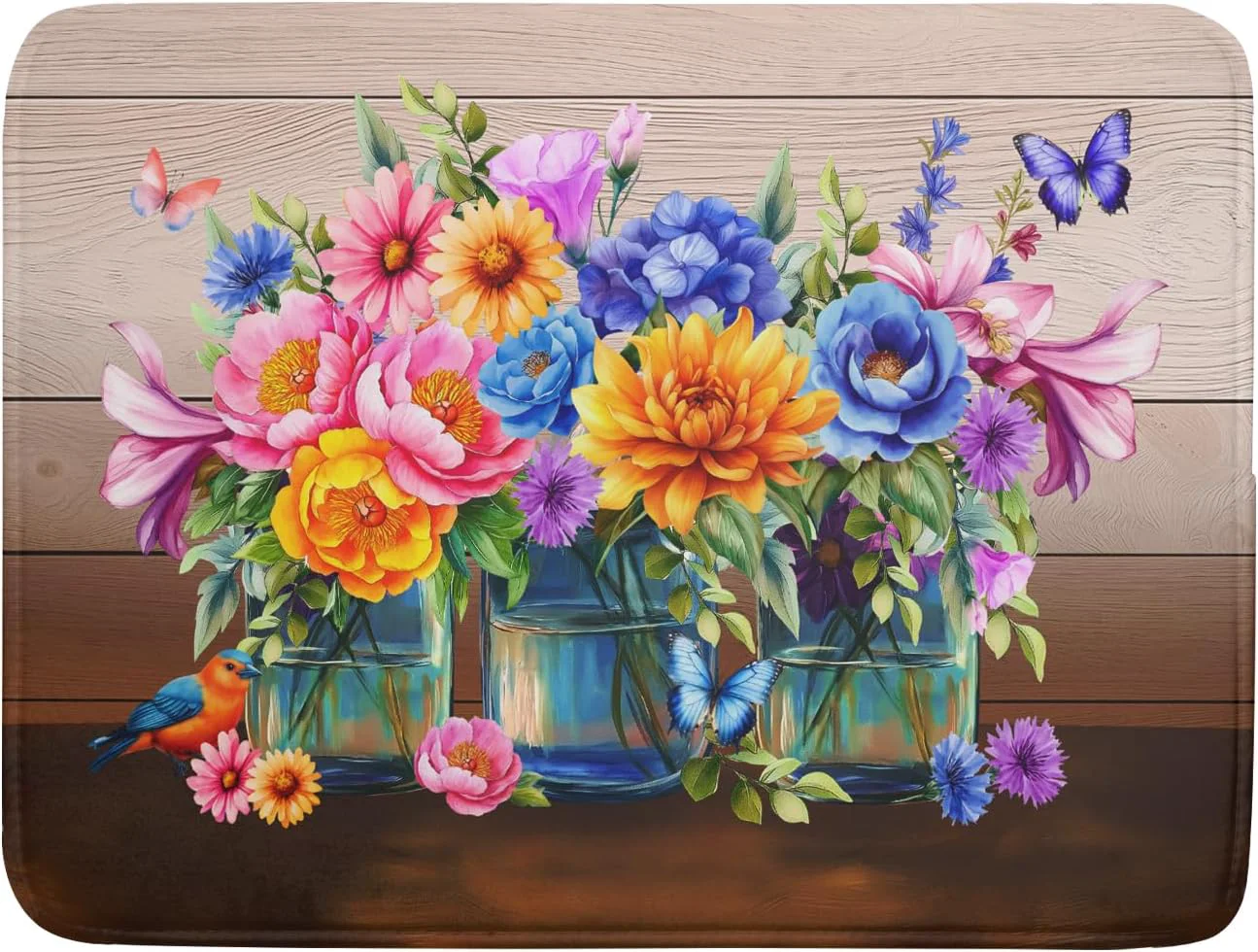 User-Friendly Spring Flowers Dish Drying Mat for Kitchen Counter 18x24in Vintage Plants Colorful Floral Kitchen Drying Mat Soft Absorbent Microfiber Farmhouse Durable
