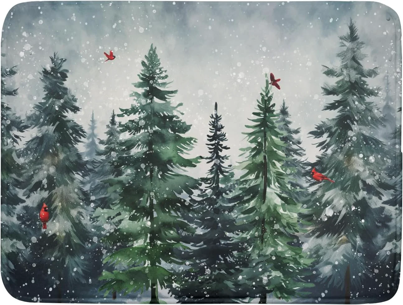 Expertly Made Christmas Tree Dish Drying Mat for Kitchen Counter Winter Pine Tree Dish Drying Mat 18x24 Inch Red Bird Christmas Dish Draining Mat Absorbent Original Design