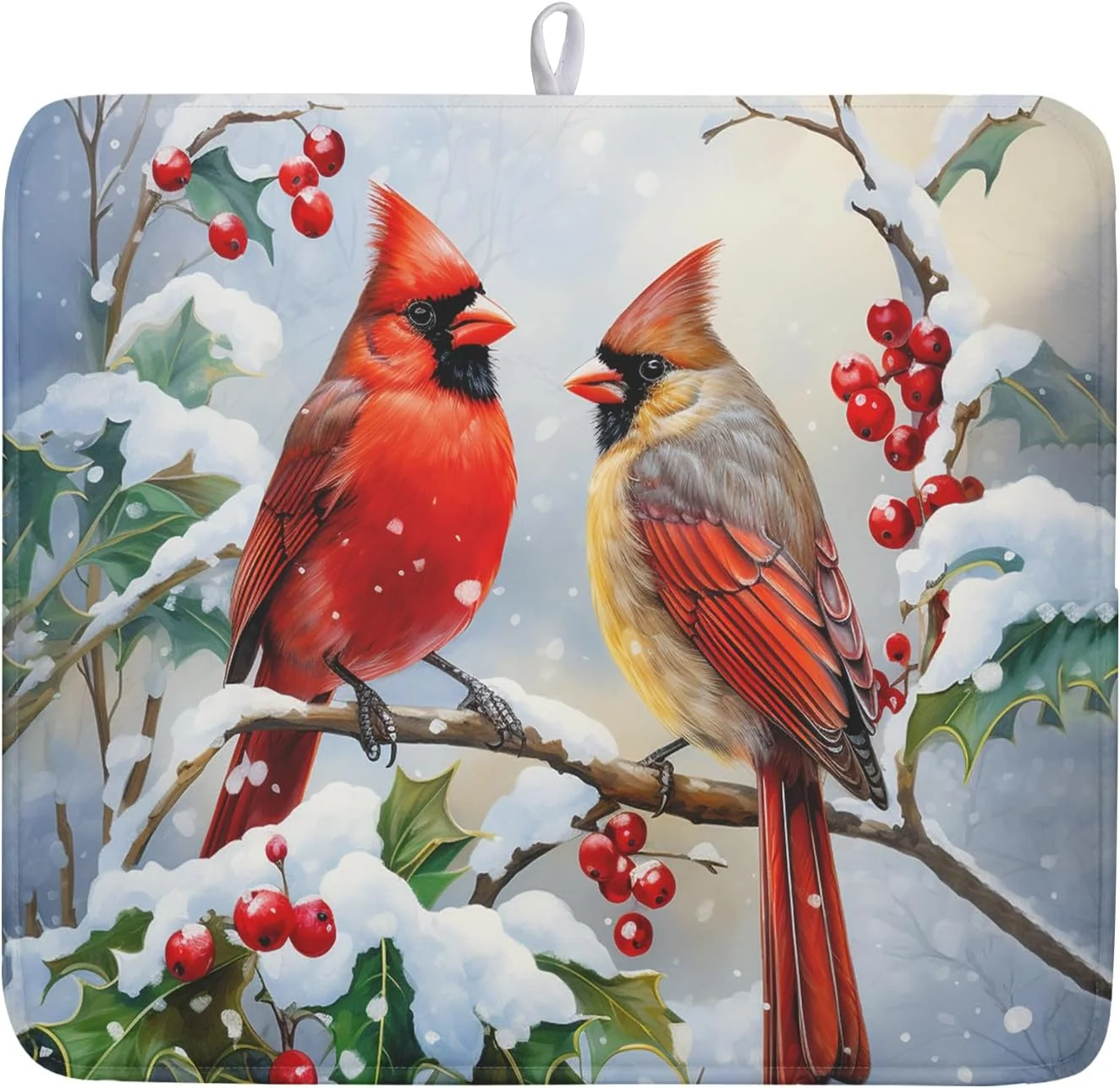 Authentic Winter Cardinal Birds Dish Drying Mat Holly Berry Branches Dish Drying Mat for Kitchen Counter Red Birds Absorbent Fast Dry Dish Drainer Mat Protector Xmas Microfiber Dish Drying Pad 16x18 Inch Specialty