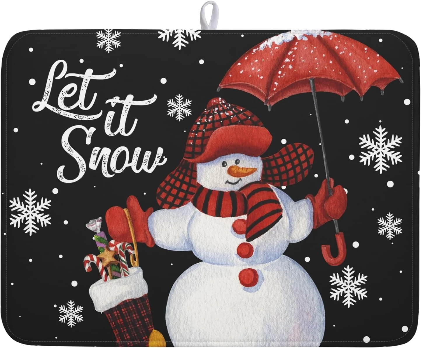 Genuine Black Snowman Dish Drying Mats for Kitchen Counter Winter Snowflake Dish Mat Absorbent Reversible Microfiber Dish Drying Pad Christmas Kitchen Drying Mat Dish Drainer Rack Mats for Bar 18 x24 Authentic