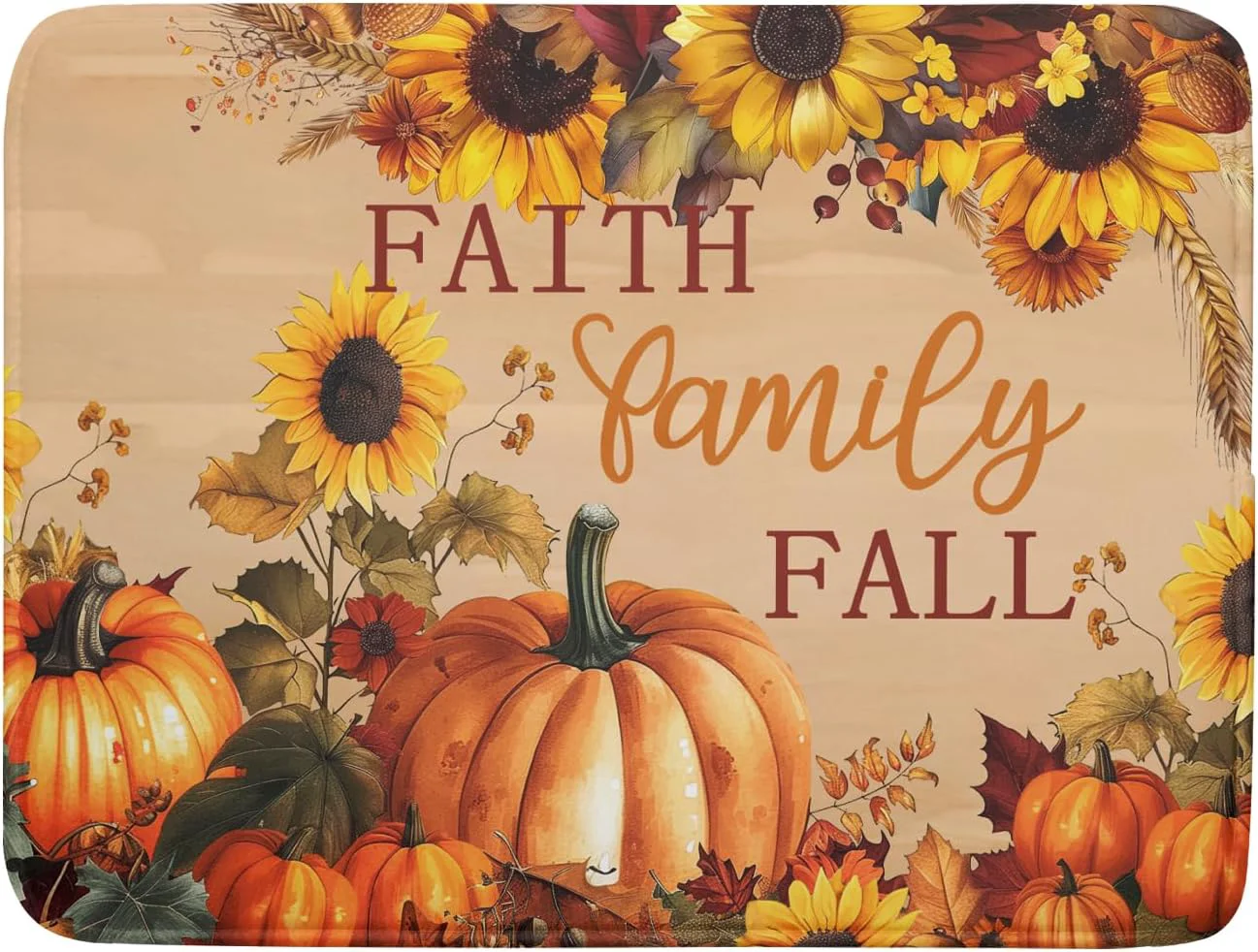 Lightweight Fall Pumpkin Sunflower Dish Drying Mat 18 x24 Faith Family Fall Drying Mat for Kitchen Counter Absorbent Autumn Orange Pumpkins Thanksgiving Dishes Superior
