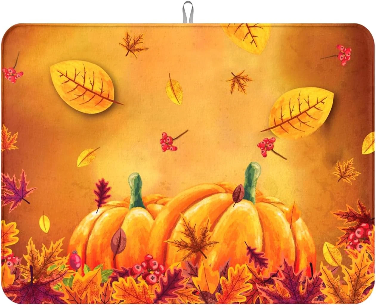Modern Harvest Pumpkin Maple Leaf Dish Drying Mat for Kitchen Counter Absorbent Drying Mat with Autumn Fall Leaves Kitchen Countertop Protector Farmhouse Coffee Bar Decor 18 x 24 Inch Clean