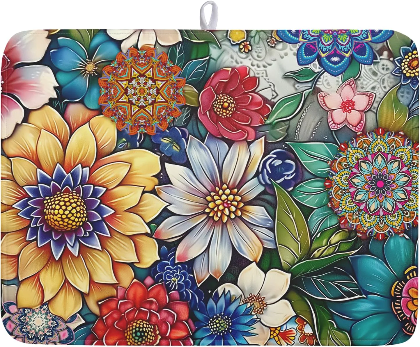 Soft Boho Floral Dish Drying Mat for Kitchen Counter 18x24 Inch Super Absorbent Microfiber Kitchen Drying Mat Bohemian Flower Dish Drainer Rack Mat Reusable Washable Dish Drying Pad for Kitchen Coffee Bar Prestigious