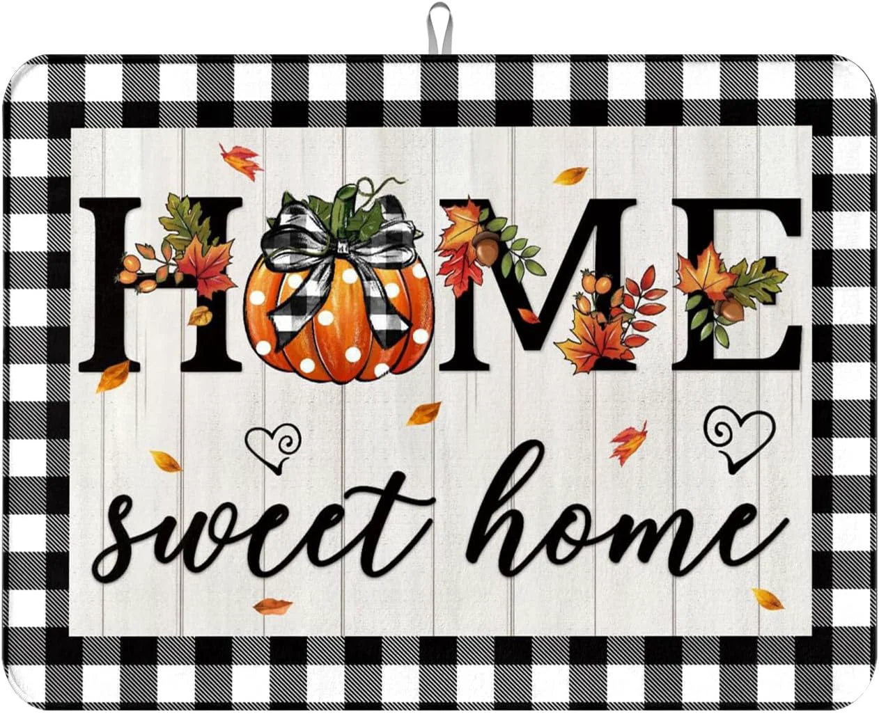 High-Performance Autumn Fall Drying Mat Kitchen Countertop Pumpkin Black And White Check sweet Home 18 X 24 Inch Kitchen Coffee Bar Decoration Absorbent Drying Mat Sustainable