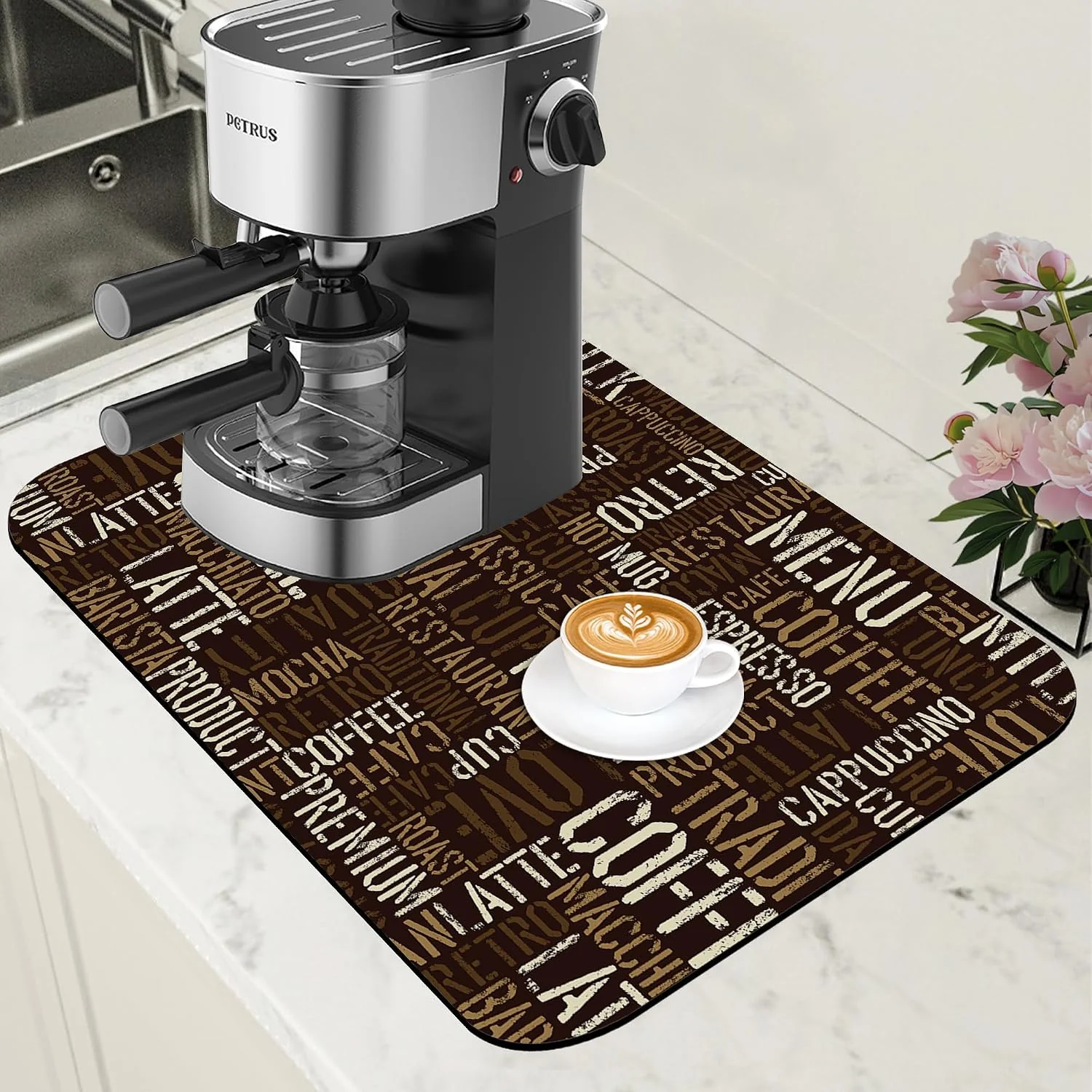 Professional Vintage Coffee Cup Coffee Mat Absorbent Dish Drying Mat for Kitchen Counter Hide Stain Rubber Backed Drying Rack Pad Fit Under Espresso Machine Cafe Table Decoration 11.8 x 19.7 Inch Clean