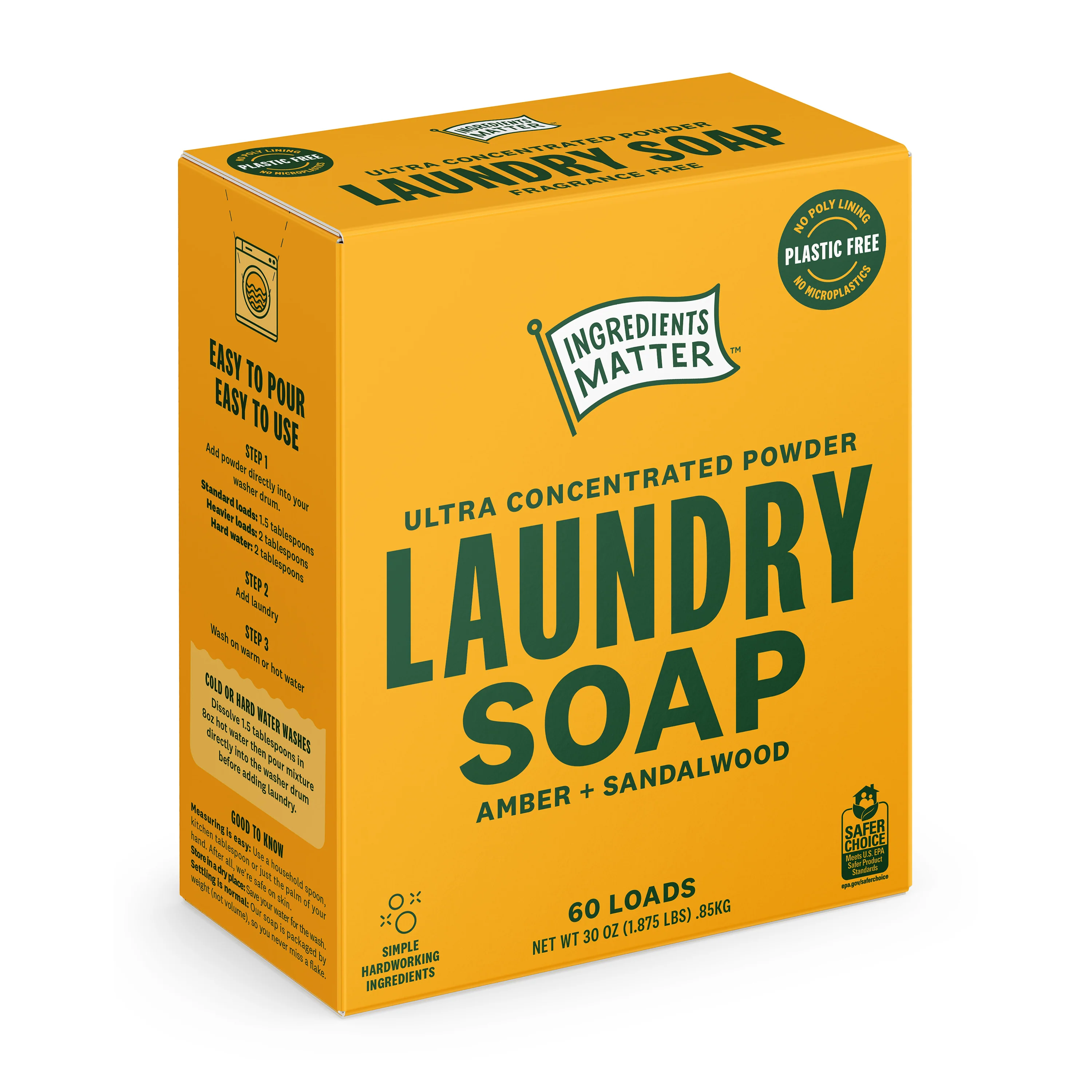 Enhanced Ingredients Matter Laundry Soap Powder Ultra Concentrated - 60 Loads Pure