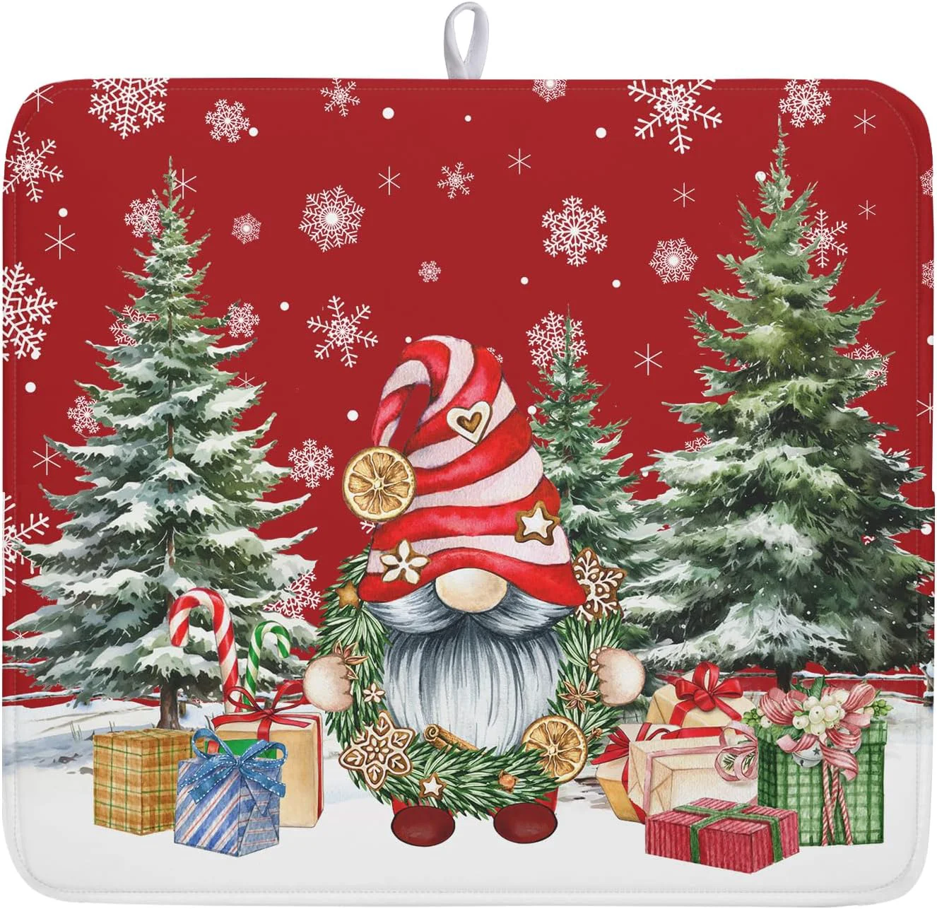 Authentic Kawani Christmas Gnome Dish Drying Mats for Kitchen Counter Christmas Gnomes Snowflakes Absorbent Microfiber Dishes Drying Pad Xmas Kitchen Drying Mat Drying Rack Mat Kitchen Accessories 16 x18 User-Friendly
