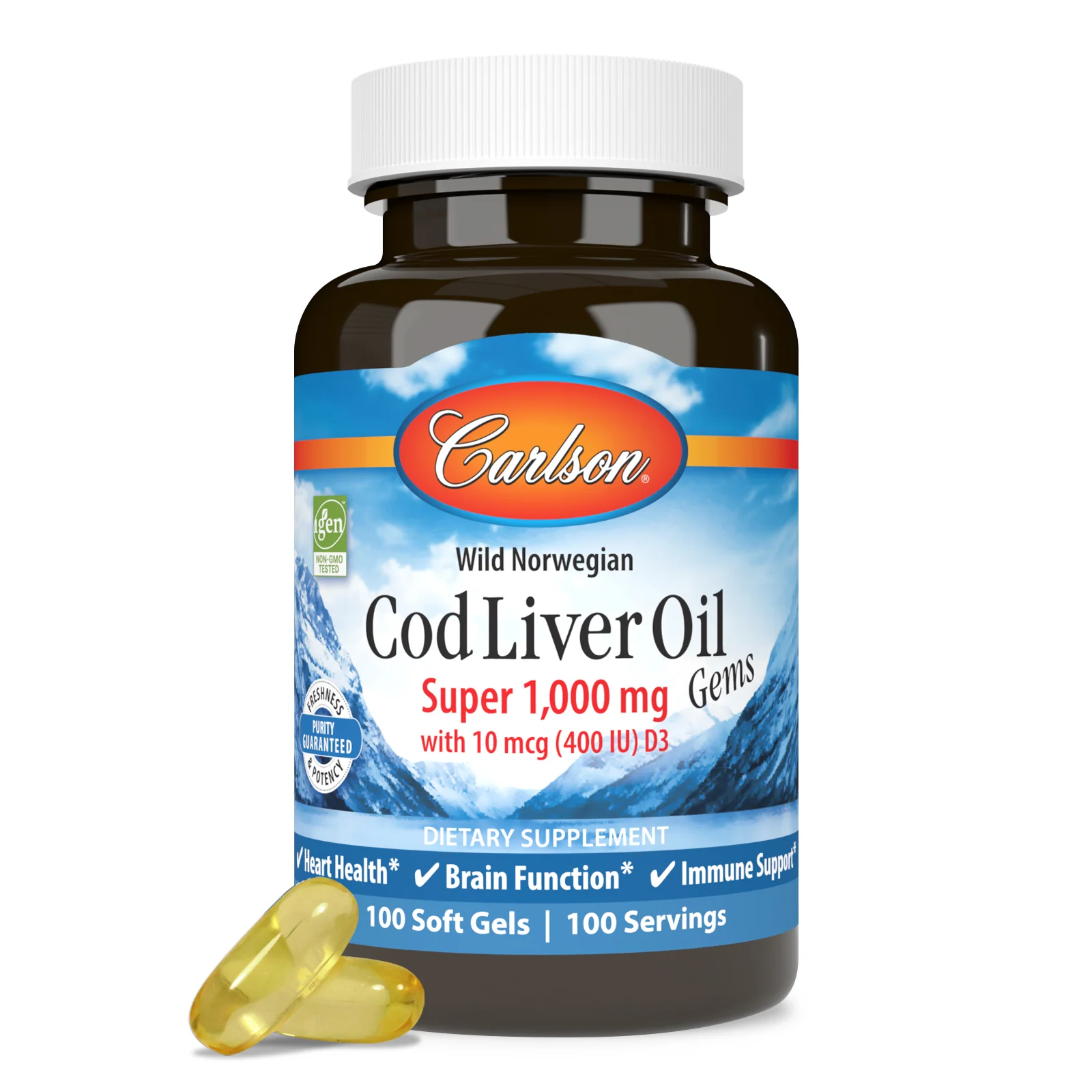 Natural Carlson Labs Cod Liver Oil Gems® Softgels – Omega-3s with Vitamins A D Responsible