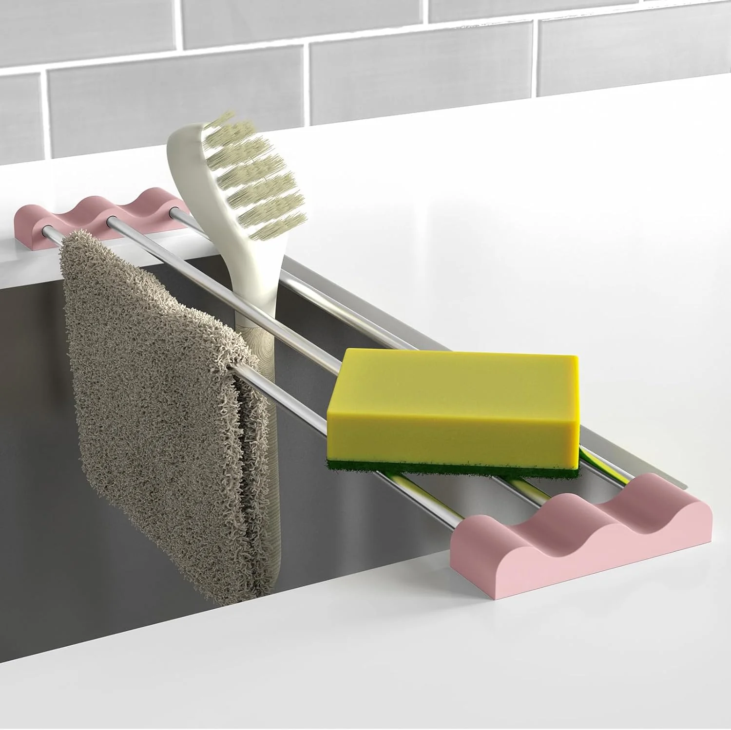 Recyclable Tomorotec Adjustable Over-The-Sink Kitchen Rack for Dishcloths Sponges Bottles and Brushes - Heat-Resistant Stainless Steel with Slim Consistent