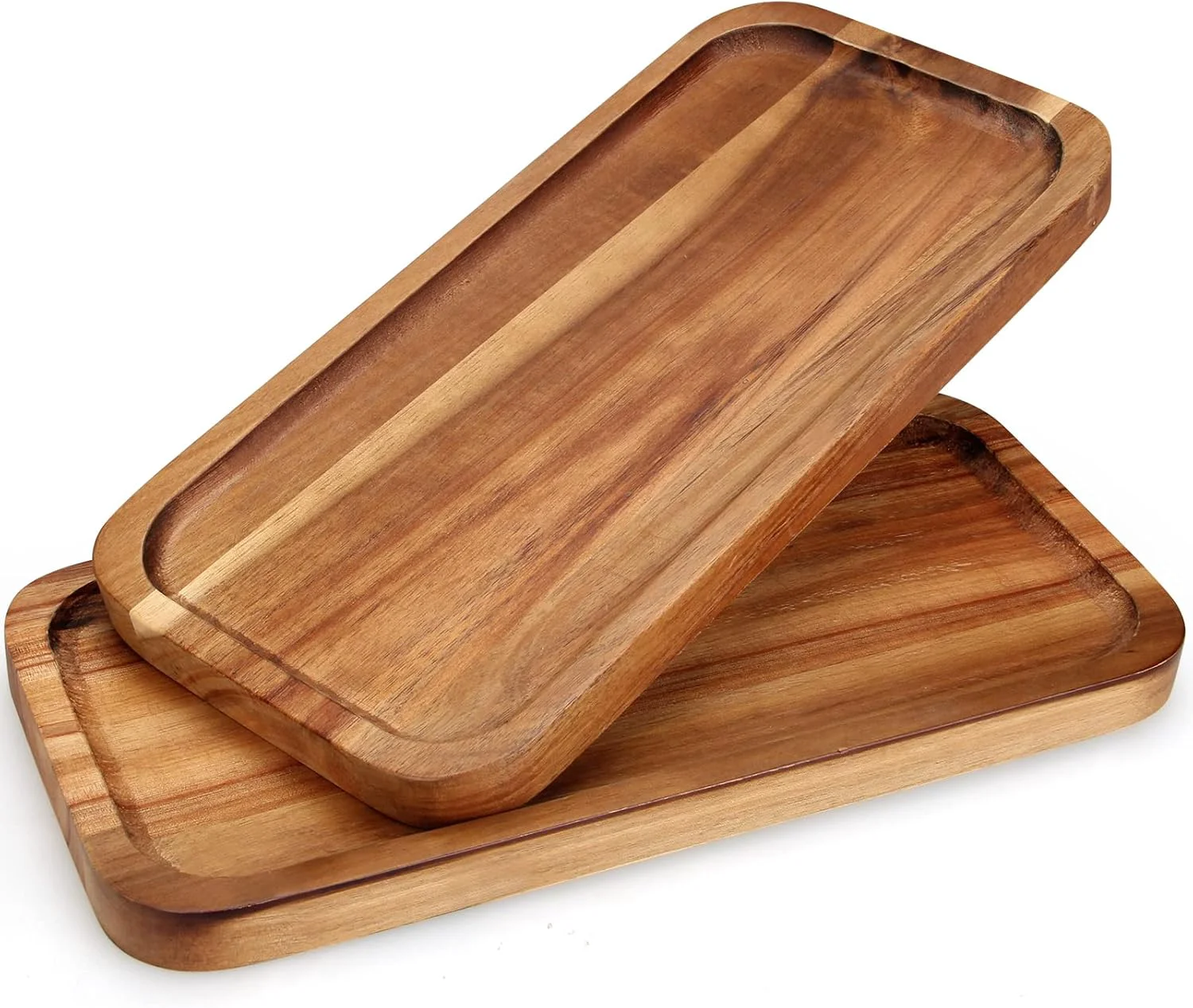 Elite 2 Pcs Rectangular Wooden Platters for Food Party Decorative Small Serving Tray Long Charcuterie Board Acacia Wood Trays Home Decor Cheese Board Modern