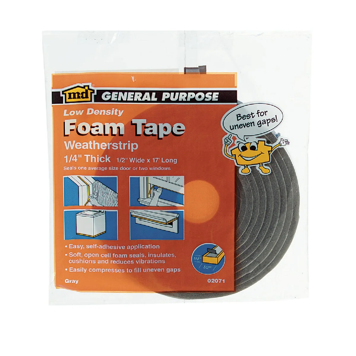 Authentic M-D 1 2 W x 1 4 T x 17' L Gray Foam Open Cell Weatherstrip Tape Premium