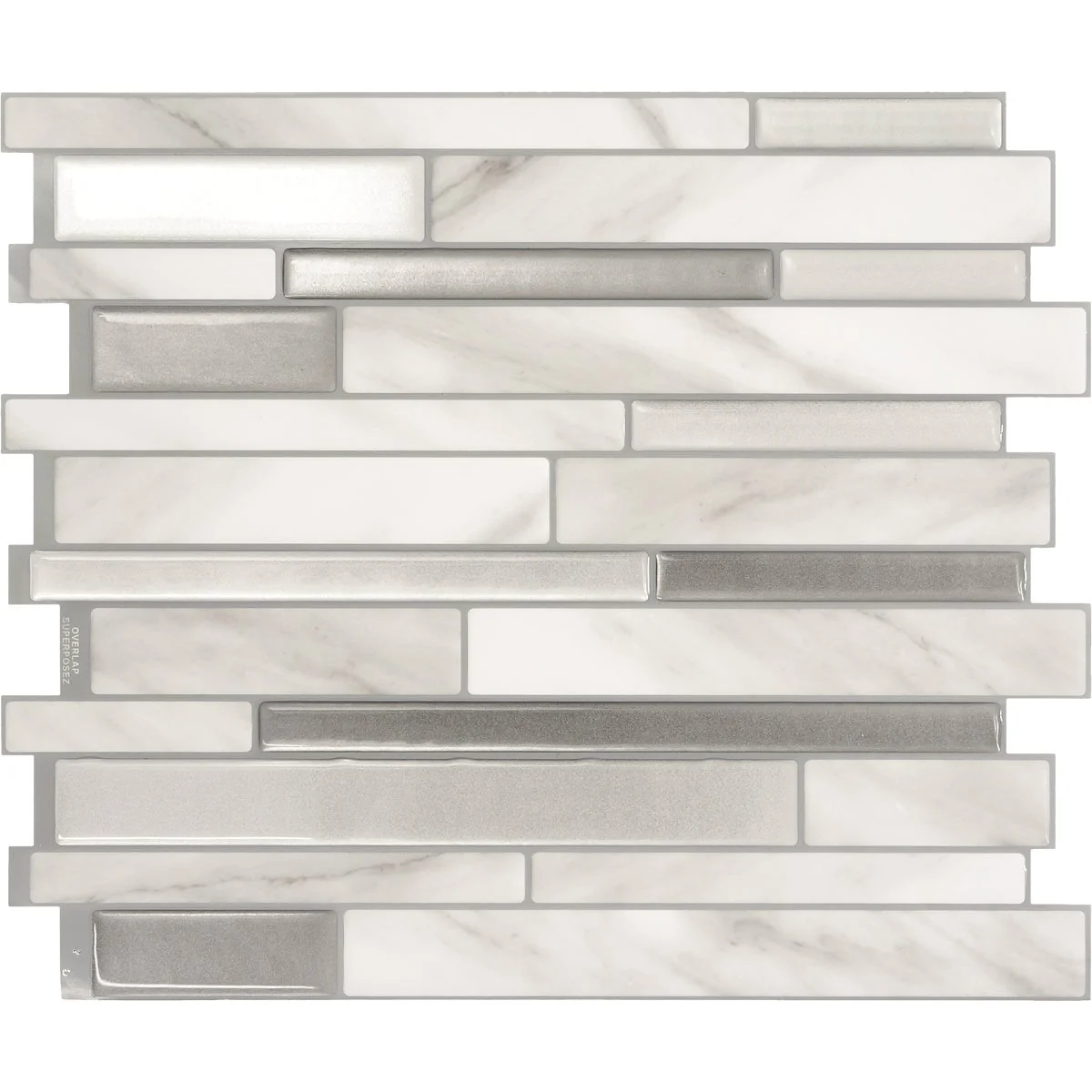 Relaxed Smart Tiles Approx. 10 In. x 10 In. Glass-Like Vinyl Backsplash Peel Stick Milano Carrera Mosaic 4-Pack Artisan