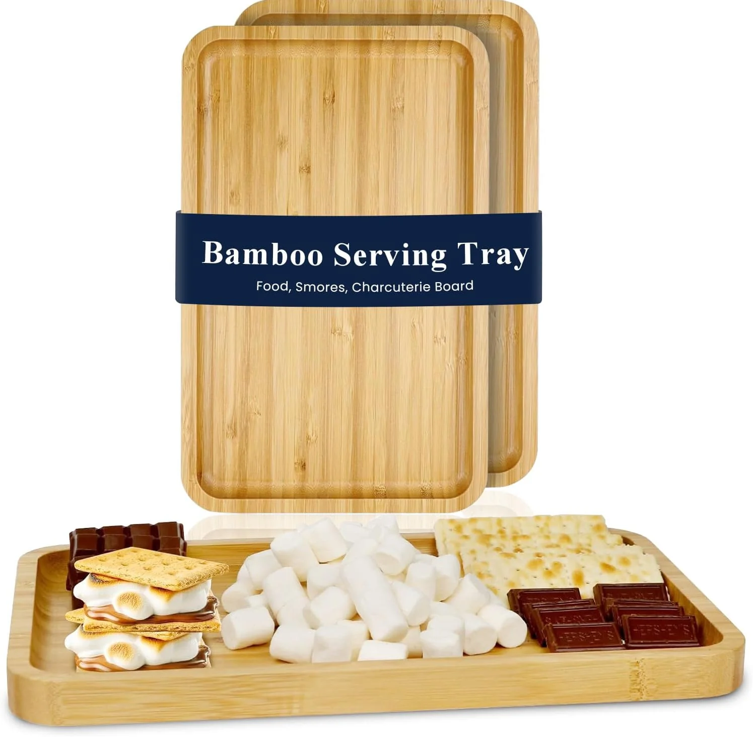 Specialty Bamboo Serving Tray 2 Pack – Trays for Serving Food in Bed Couch Kitchen or Patio – Rectangular Wooden Platters for Meals Snacks or Decor Efficient