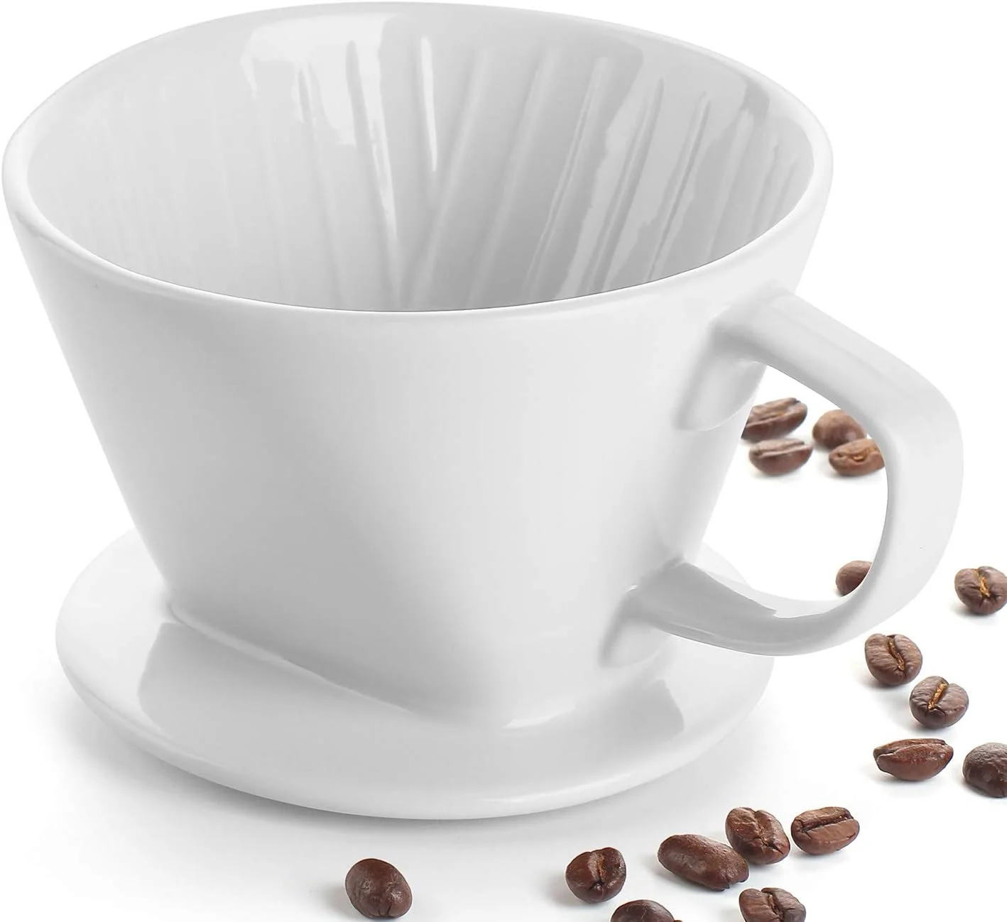 Excellent Dowan Pour Over Coffee Maker Non-Electric Pour Over Coffee Dripper Manual Brew Maker Single Cups Porcelain Slow Brewing Accessories for Gifts White Crafted