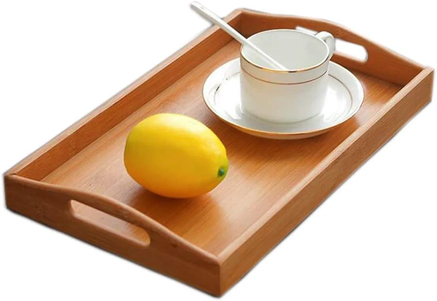 Breathable Bamboo Serving Tray with Handles Tabletop Countertop Tea Coffee Breakfast Tray Organizer Storage Container for Kitchen Bedroom Living Room Office Dining Room Bar 12.4 x 7.2 x 1.1 Inch Verified