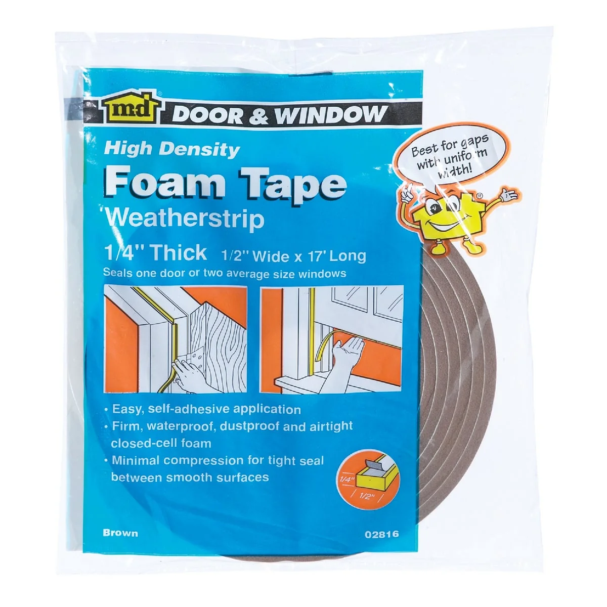 Convenient M-D 1 2 W x 1 4 T x 17' L Brown Foam Weatherstrip Tape Advanced