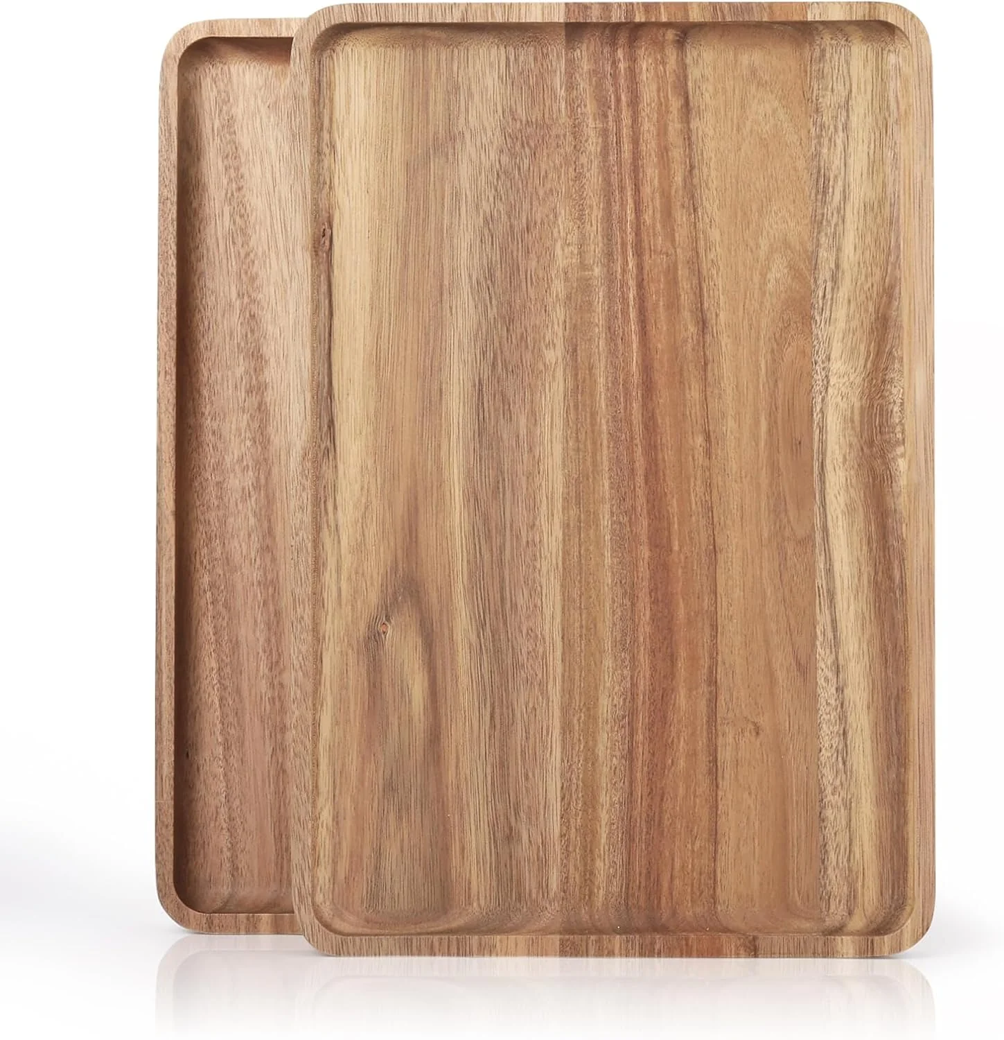 Practical 2 PCS Solid Acacia Wood Serving Trays 13 9 inch Rectangular Wooden Serving Platters Natural Wooden Boards for Bar Coffee Party（Wood Log Color） Fine Crafted