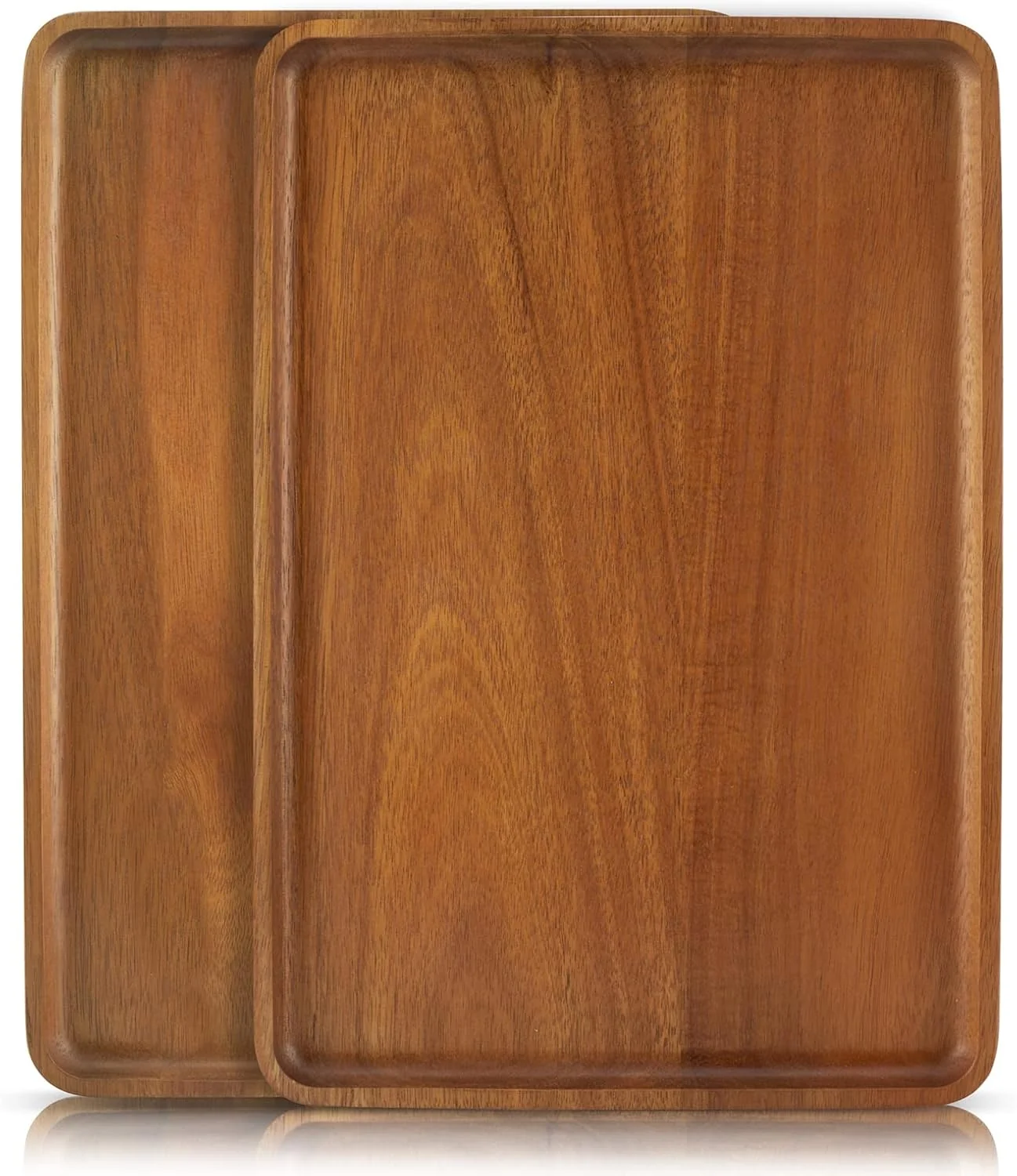 Exclusive 2 PCS 13 x 9 in Solid Acacia Wood Serving Trays Rectangular Wooden Serving Platters Natural Wooden Boards for Bar Coffee Party Original Design