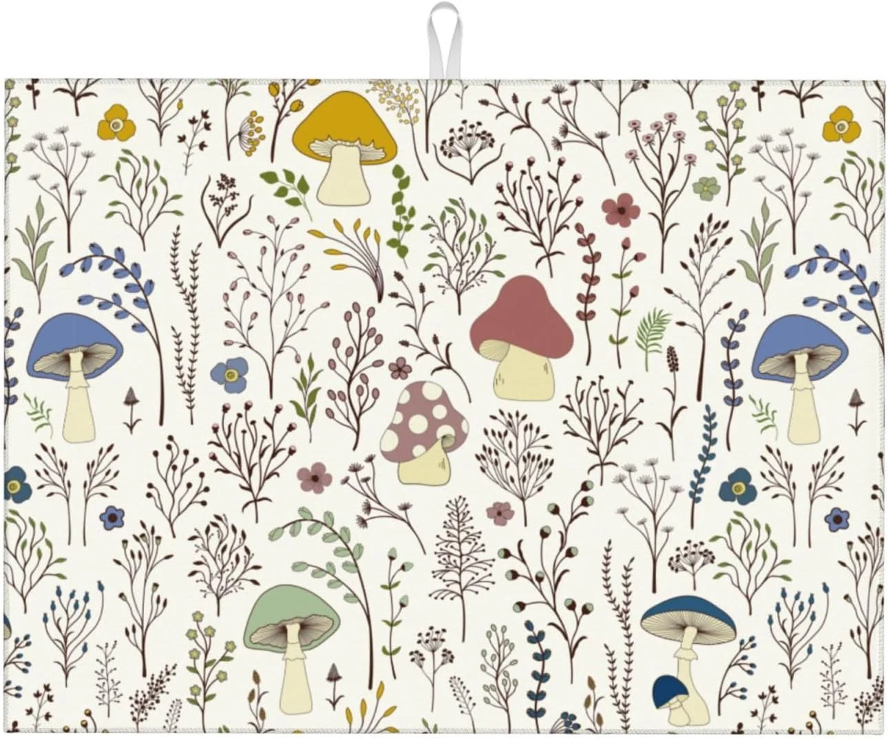 Recyclable Cute Mushrooms Wild Plant Dish Drying Mat 18 x24 Microfiber Absorbent Fast Dry Mat for Kitchen Counter Coffee Bar Colored Mushroom Large Drying Mat Artisan