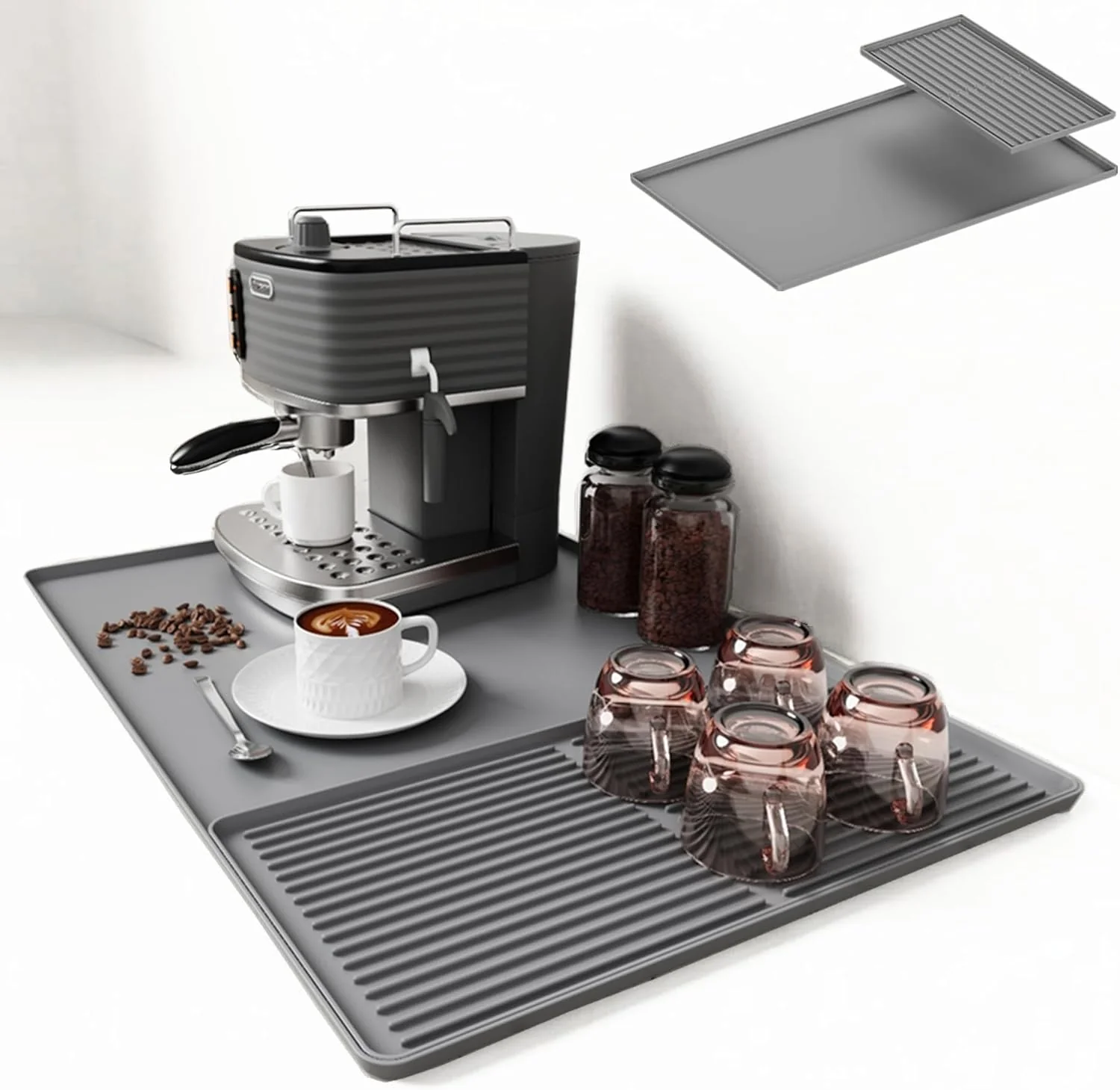 Trendy Coffee Bar Mat Coffee Maker Mat 24 x16 Silicone Coffee Mat Spill-Proof Heat-Resistant Non-Slip Fits Under Coffee Maker Dish Rack Gray Exceptional